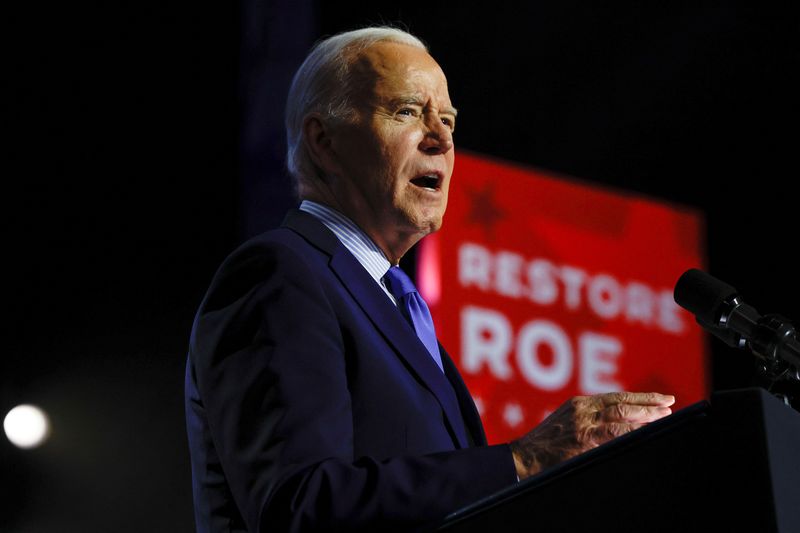 President Joe Biden delivers remarks, during a campaign event focusing on abortion rights at the Hylton Performing Arts Center, in Manassas, Virginia, Tuesday.