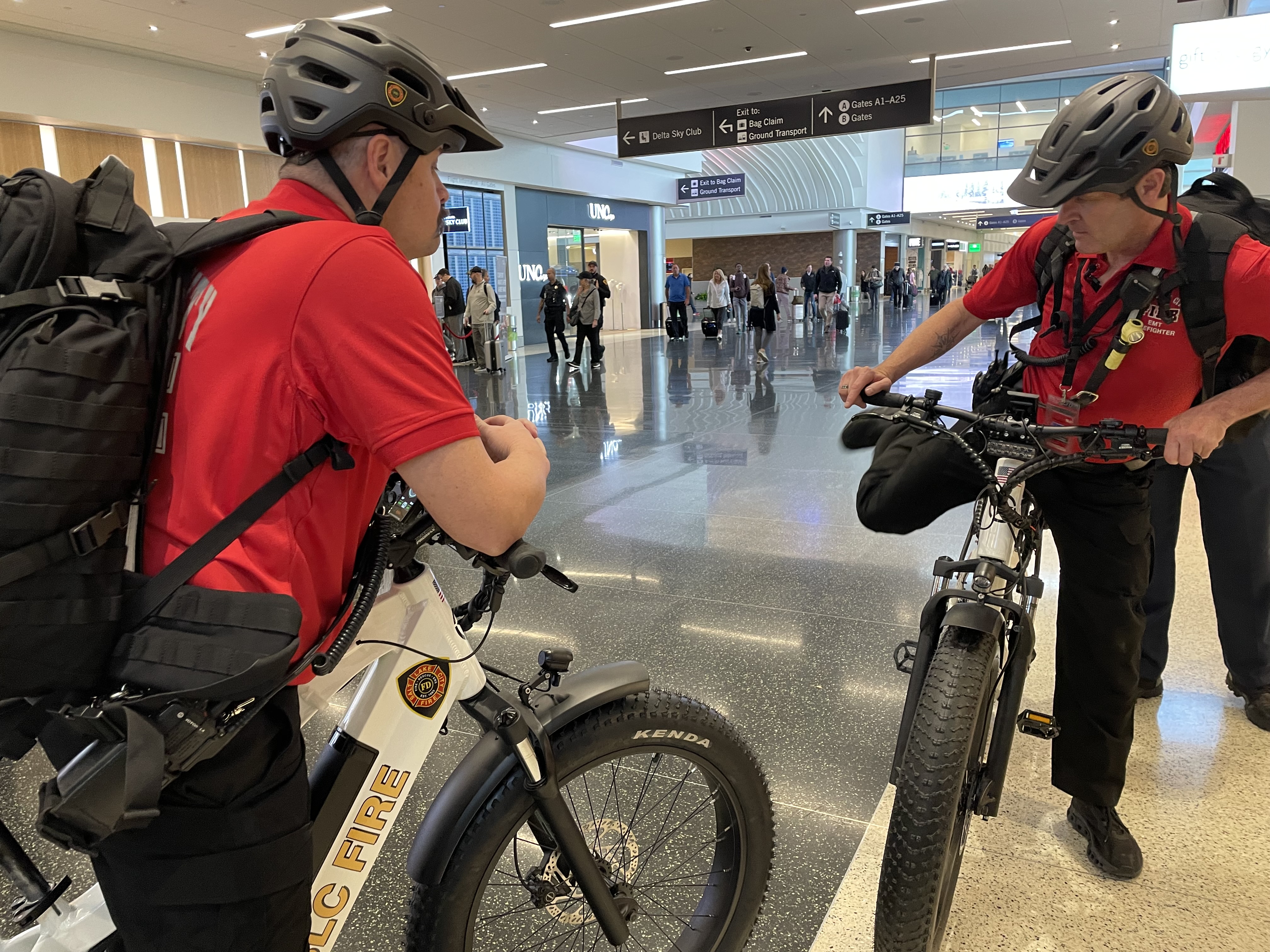 In collaboration with the Salt Lake City International Airport, the Salt Lake City Fire Department is rolling out a new team to respond to emergencies. The airport now has a two-person e-bike squad that responds to medical calls in the terminal six days a week.
