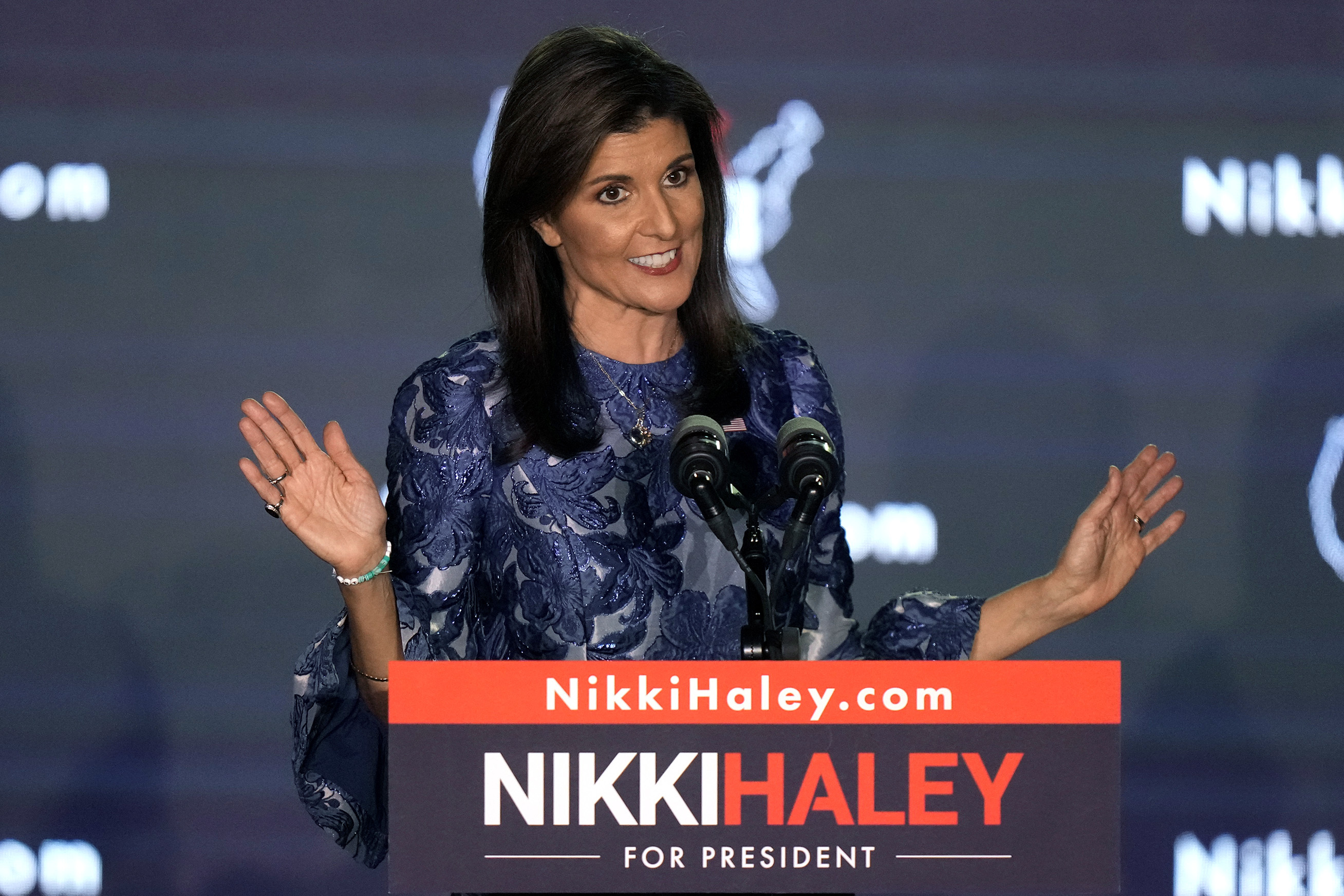 Republican presidential candidate former U.N. Ambassador Nikki Haley speaks at a New Hampshire primary night rally, in Concord, N.H., Tuesday. Haley is trying to frame her Iowa and New Hampshire losses to Donald Trump as a victory.