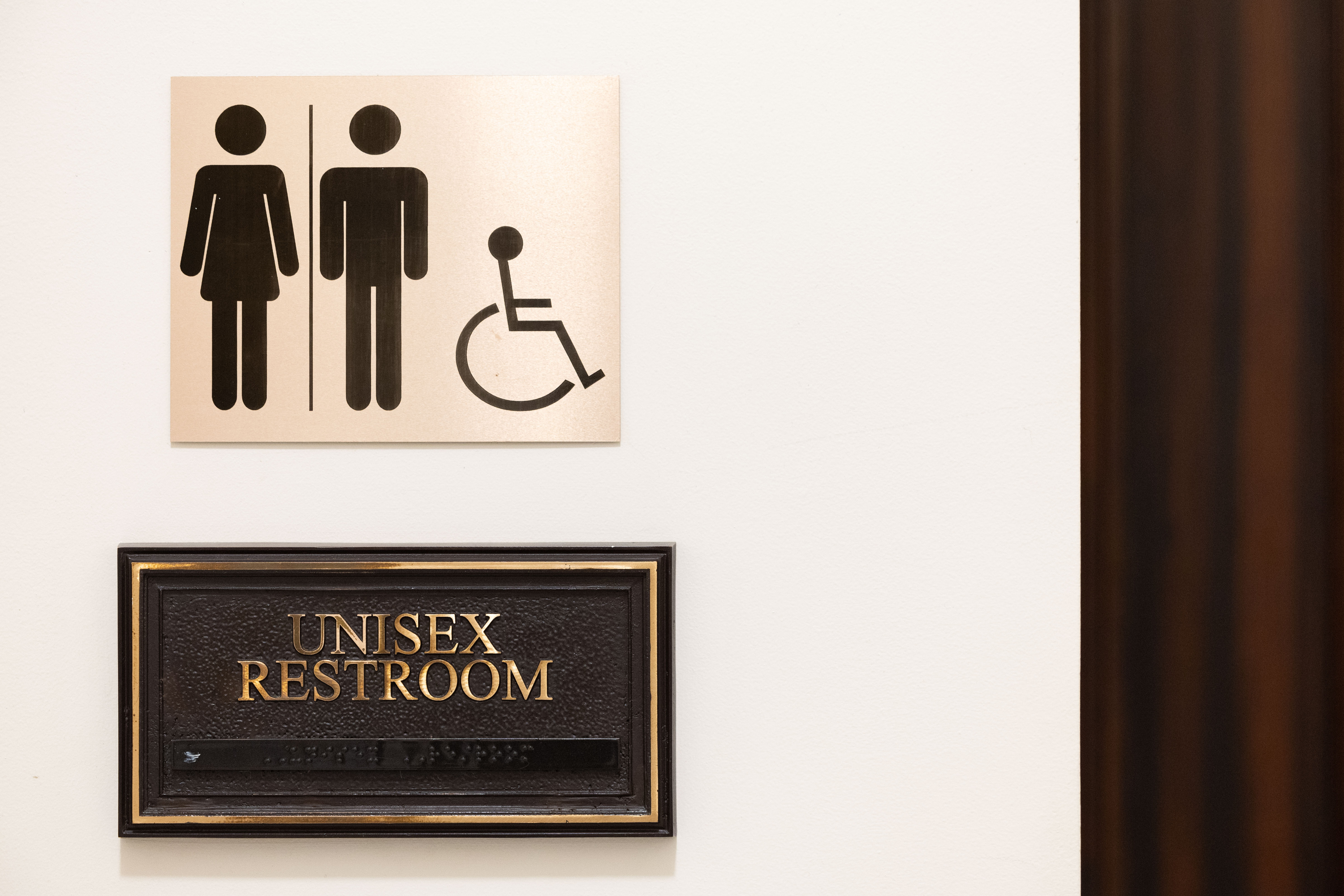 Signage for the restrooms at the Utah Capitol in Salt Lake City on Wednesday. Senators significantly changed a controversial transgender bathroom bill on the Senate floor on Wednesday.