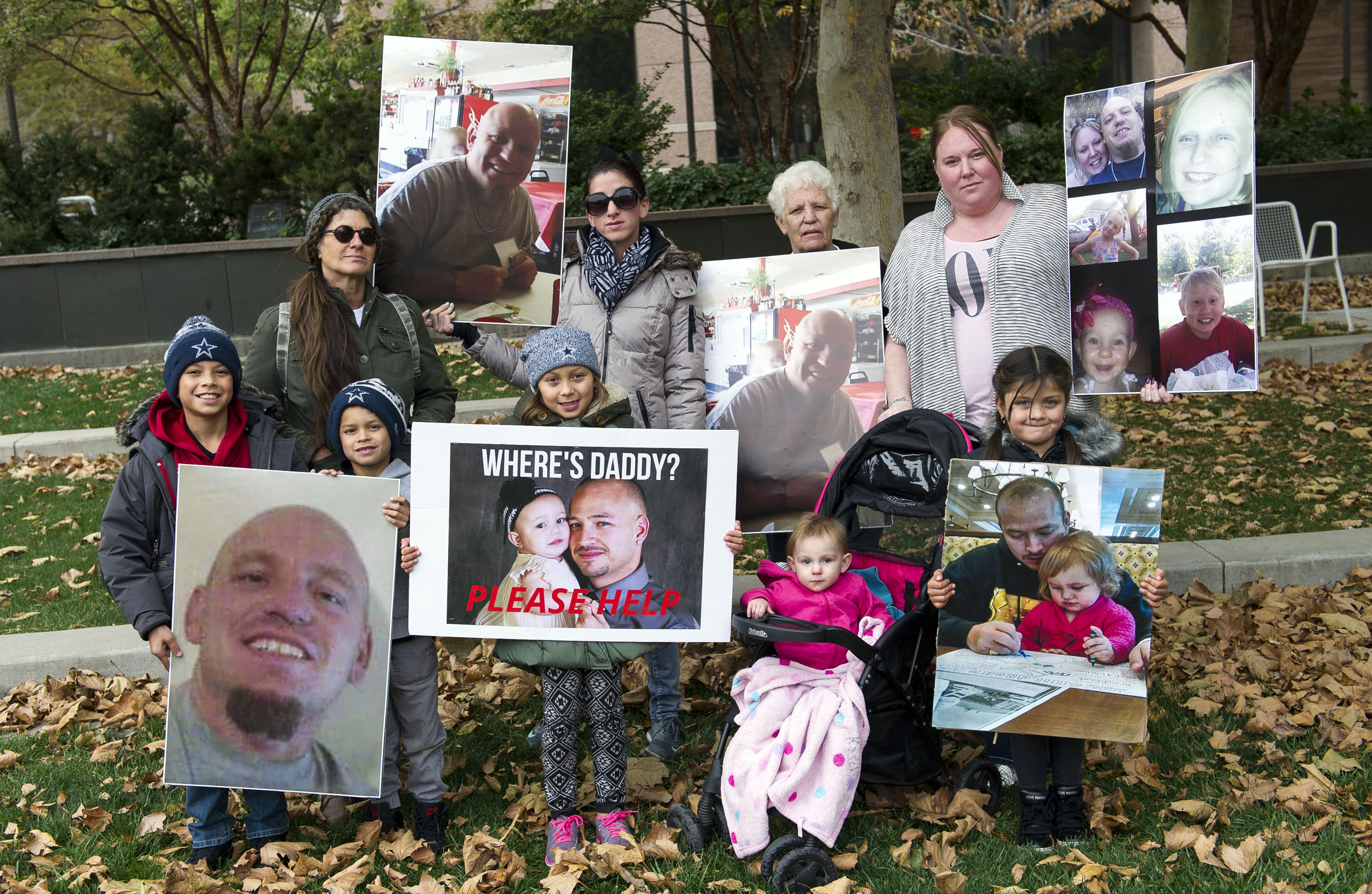 Family members of Levi Collins and Danny “Kiko” Gallegos gather before holding a vigil outside the Gallivan Center in Salt Lake City on Nov. 1, 2016. On Wednesday, a man was sentenced to prison for robbing him and desecrating his body.