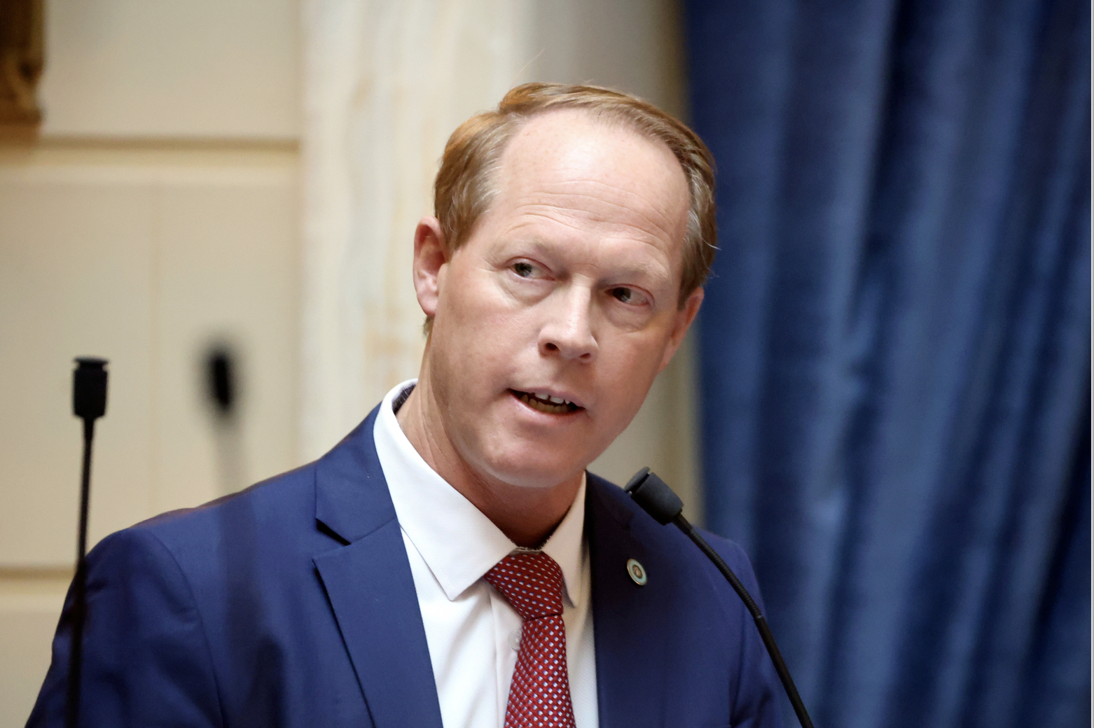 Sen. Keith Grover, R-Provo, talks about HB261 Equal Opportunity Initiatives, which he is sponsoring, in the Senate chamber at the Capitol in Salt Lake City on Wednesday.