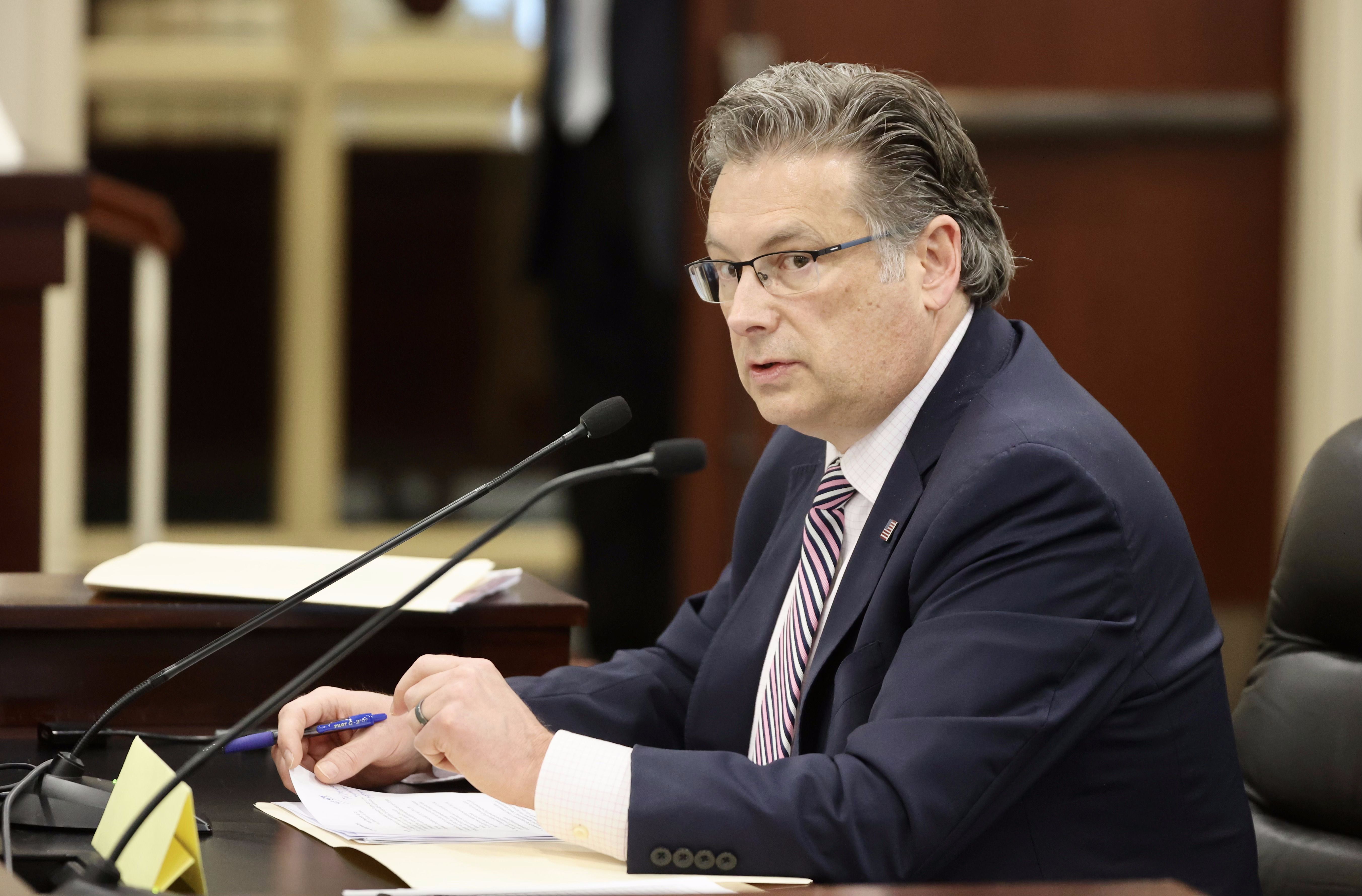 Sen. Chris H. Wilson speaks about SB69 Income Tax Amendments, at the Capitol in Salt Lake City on Wednesday.