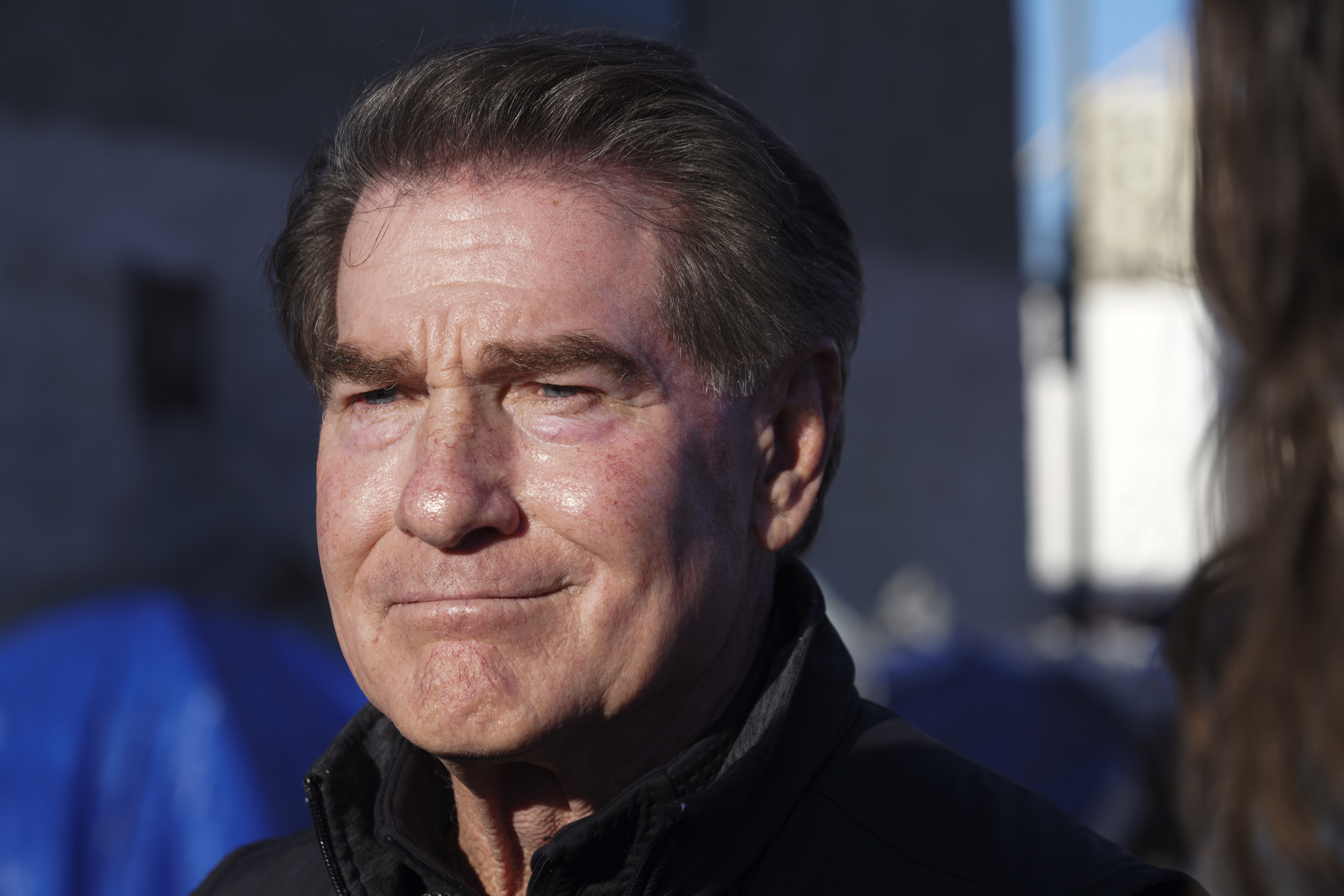 Former baseball player Steve Garvey talks to reporters during a visit to the Skid Row area of Los Angeles on Jan. 11, 2024. The candidacy for the U.S. Senate of former California baseball star Garvey has brought a splash of celebrity to the race that has alarmed his Democratic rivals and tugged at the state's political gravity.