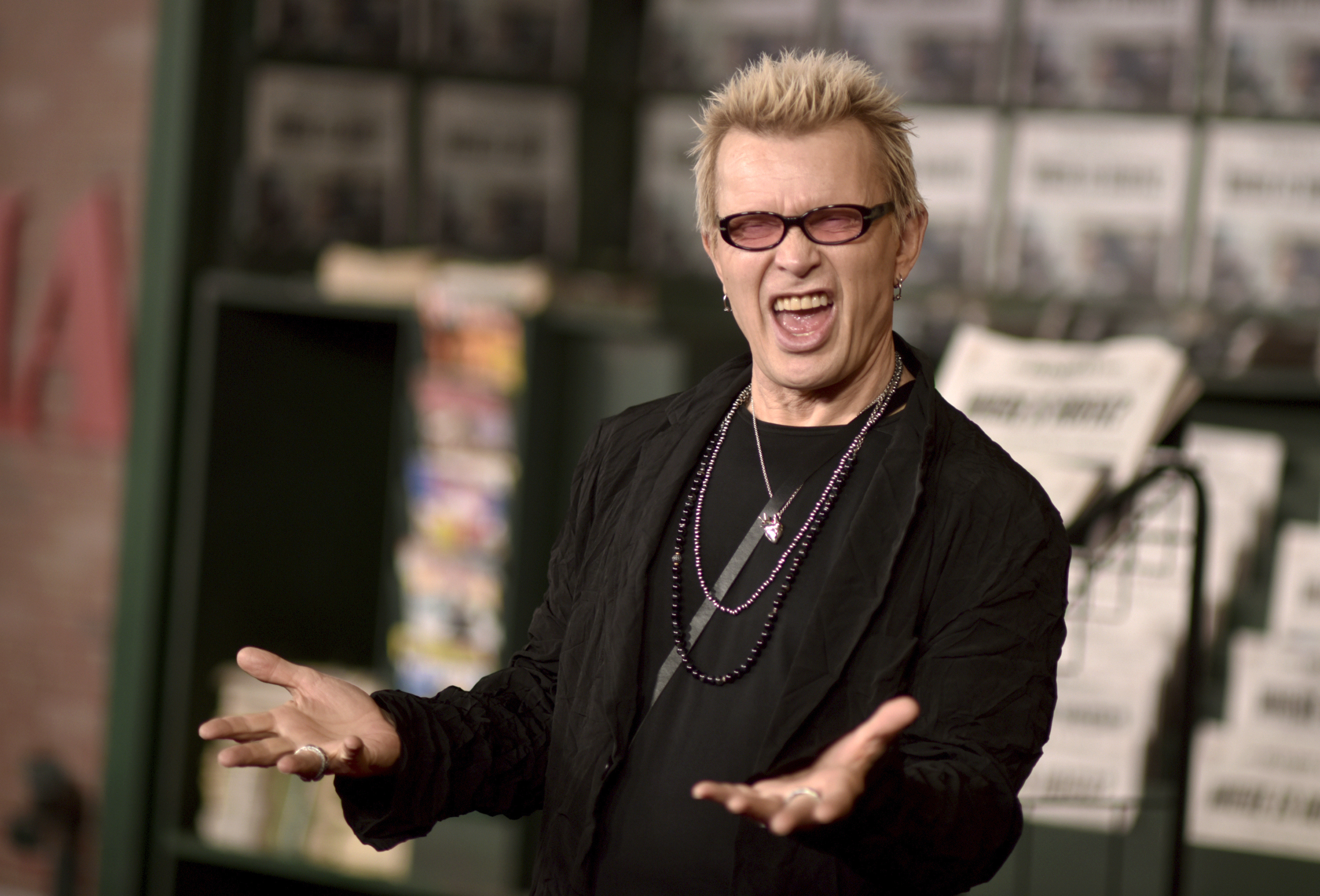 FILE - Billy Idol appears at the Los Angeles premiere of "The Irishman" on Oct. 24, 2019. Idol will headline a pre-game concert ahead of the Super Bowl on Feb. 11 just outside Allegiant Stadium, where the NFL’s two best teams face off. 