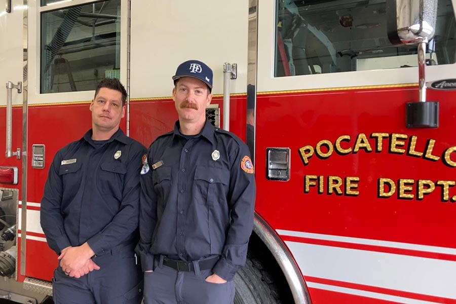 Stan Tharp, left, and Griffin Jory are shown. They rescued two people from an apartment fire in Pocatello, Idaho, on Jan. 14. 
