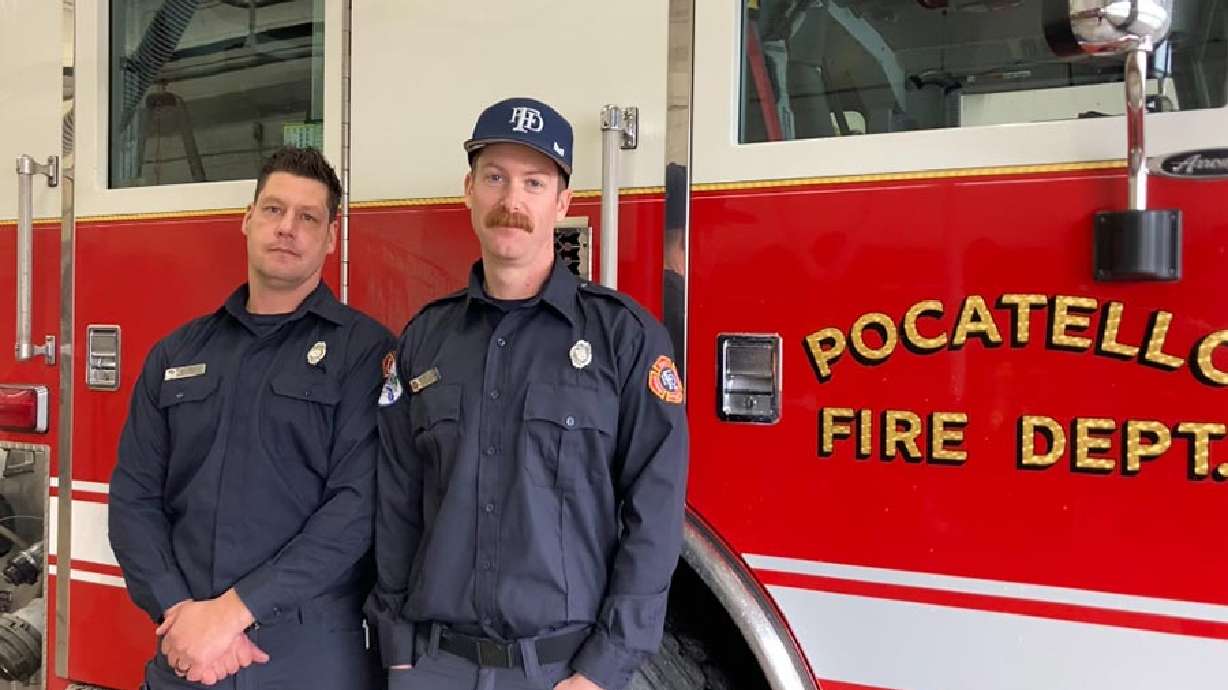 Stan Tharp, left, and Griffin Jory are shown. They rescued two people from an apartment fire in Pocatello, Idaho, on Jan. 14.