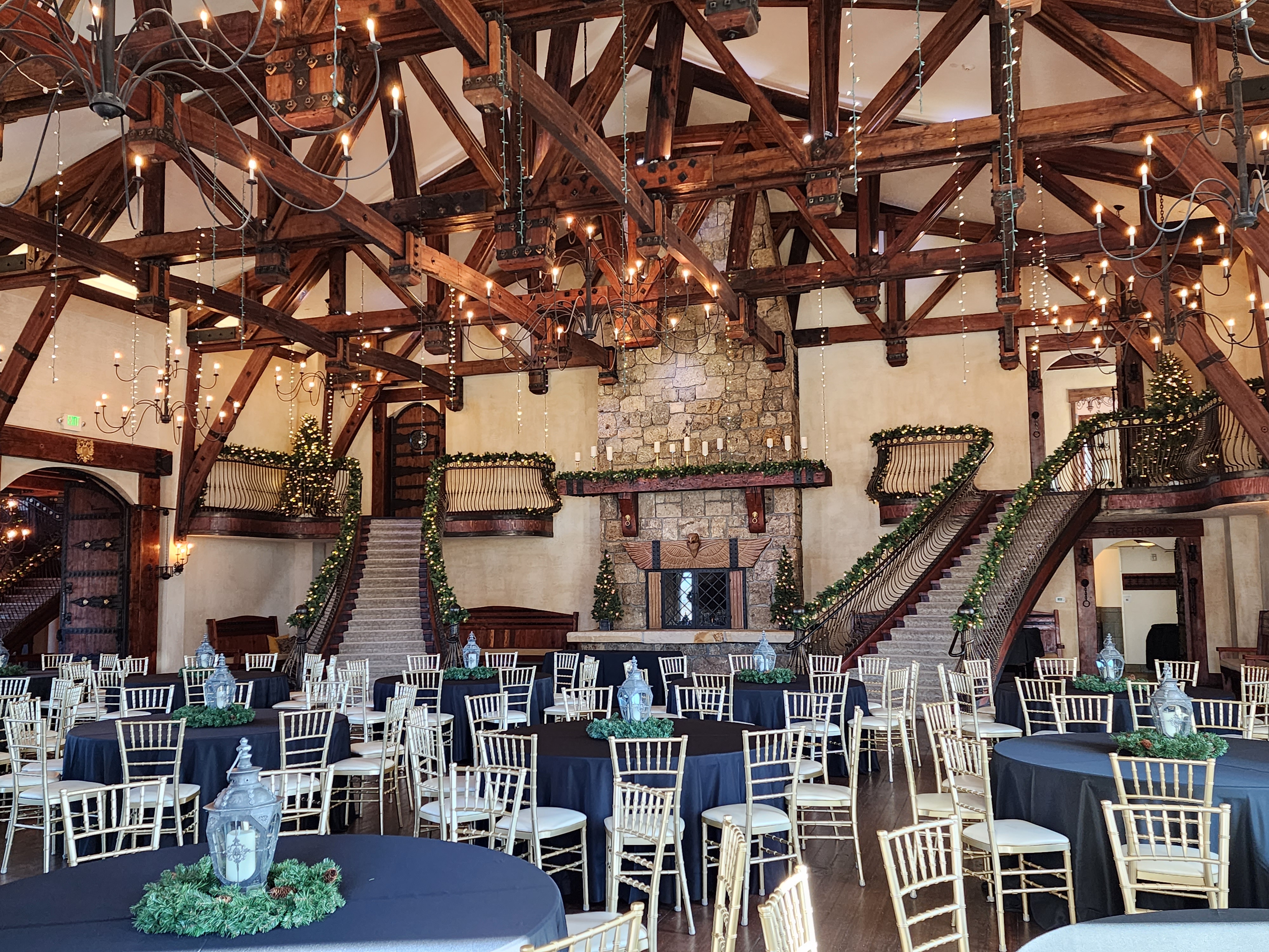 The Wadley Farms castle set up for an event. The beams supporting it were salvaged from Geneva Steel and Hill Air Force Base.