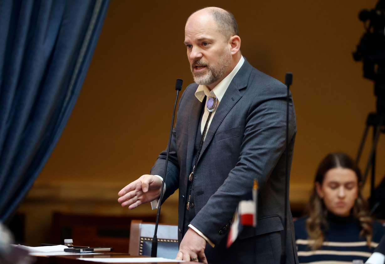 Sen. Daniel Thatcher, R-West Valley City, raises concerns with HB257 in the Senate chamber at the Capitol in Salt Lake City on Thursday.