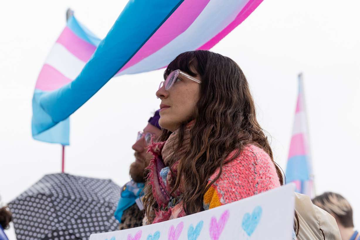 Demonstrators gather on the steps of the Capitol protesting in opposition to HB257 in Salt Lake City on Thursday.