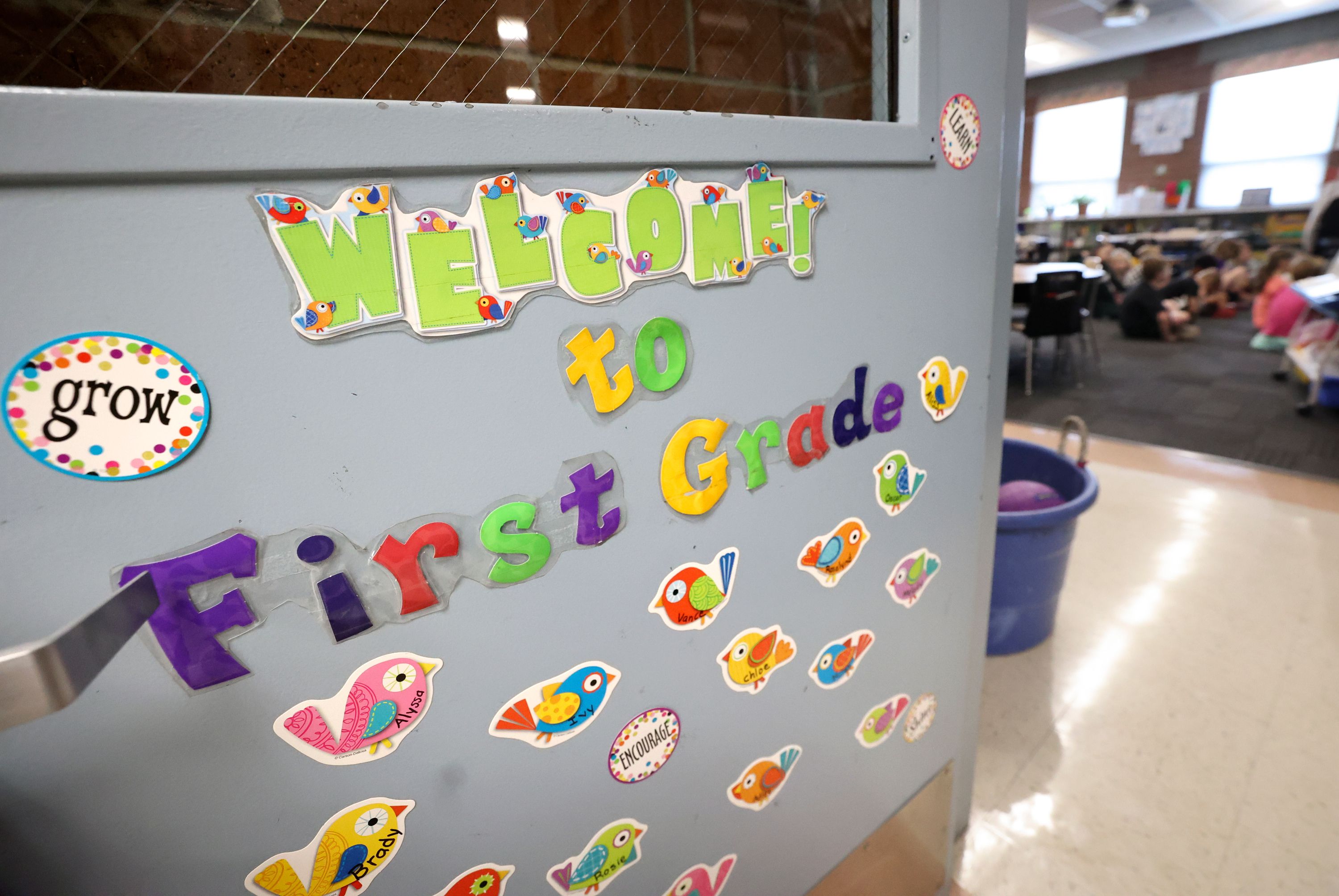A classroom door is pictured at Hawthorne Elementary School in Salt Lake City on Aug. 22, 2023. A legislative proposal the sponsor says is intended to empower teachers with merit pay for high performance won unanimous approval of a Senate committee Thursday.