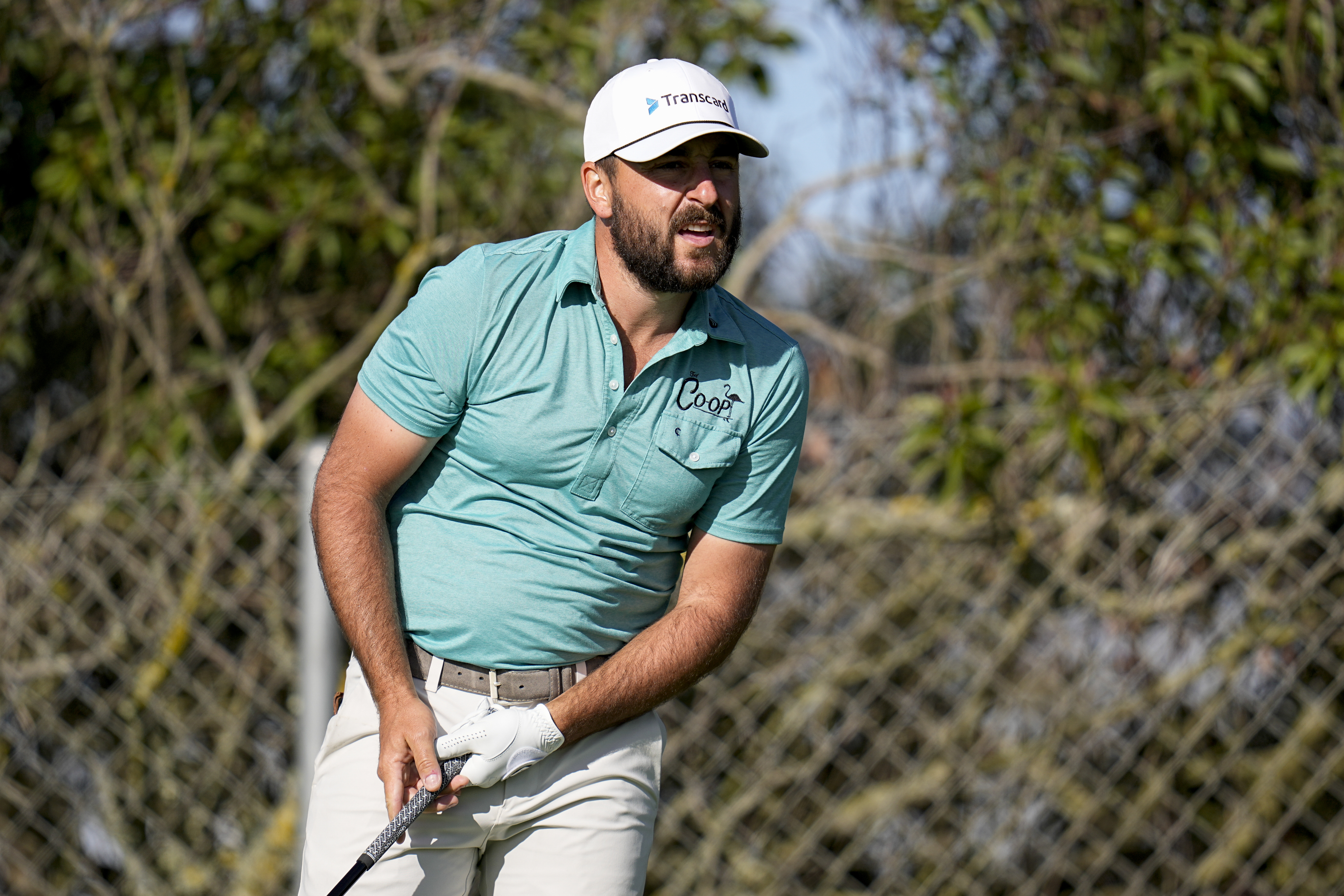 Stephan Jaeger watches his tee shot on the seventh hole of the North Course at Torrey Pines during the second round of the Farmers Insurance Open golf tournament, Thursday, Jan. 25, 2024, in San Diego. 