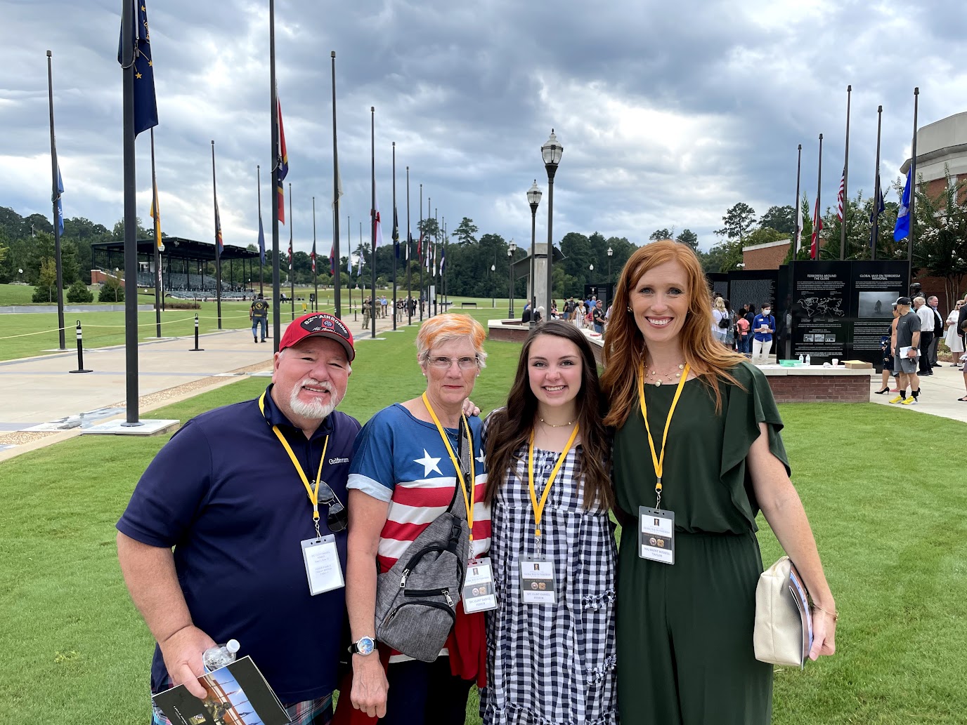 Jennie Taylor, wife of Utah Army National Guard Major Brent Taylor who was killed in Afghanistan, and others visit the Global War on Terrorism Memorial in Columbus, Georgia.