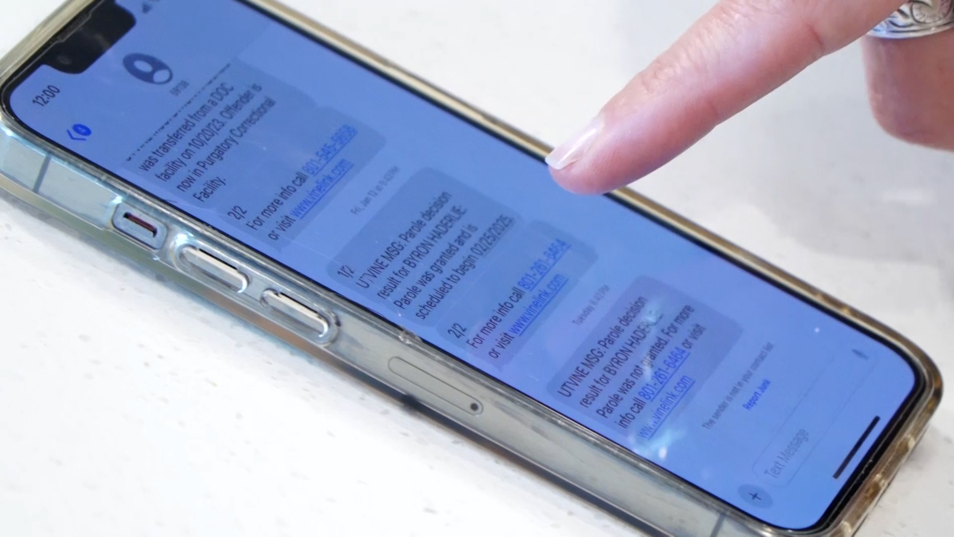 A text from Utah’s automated victim notification service, VINE, alerted Johnson to the board’s decision to grant Haderlie parole.