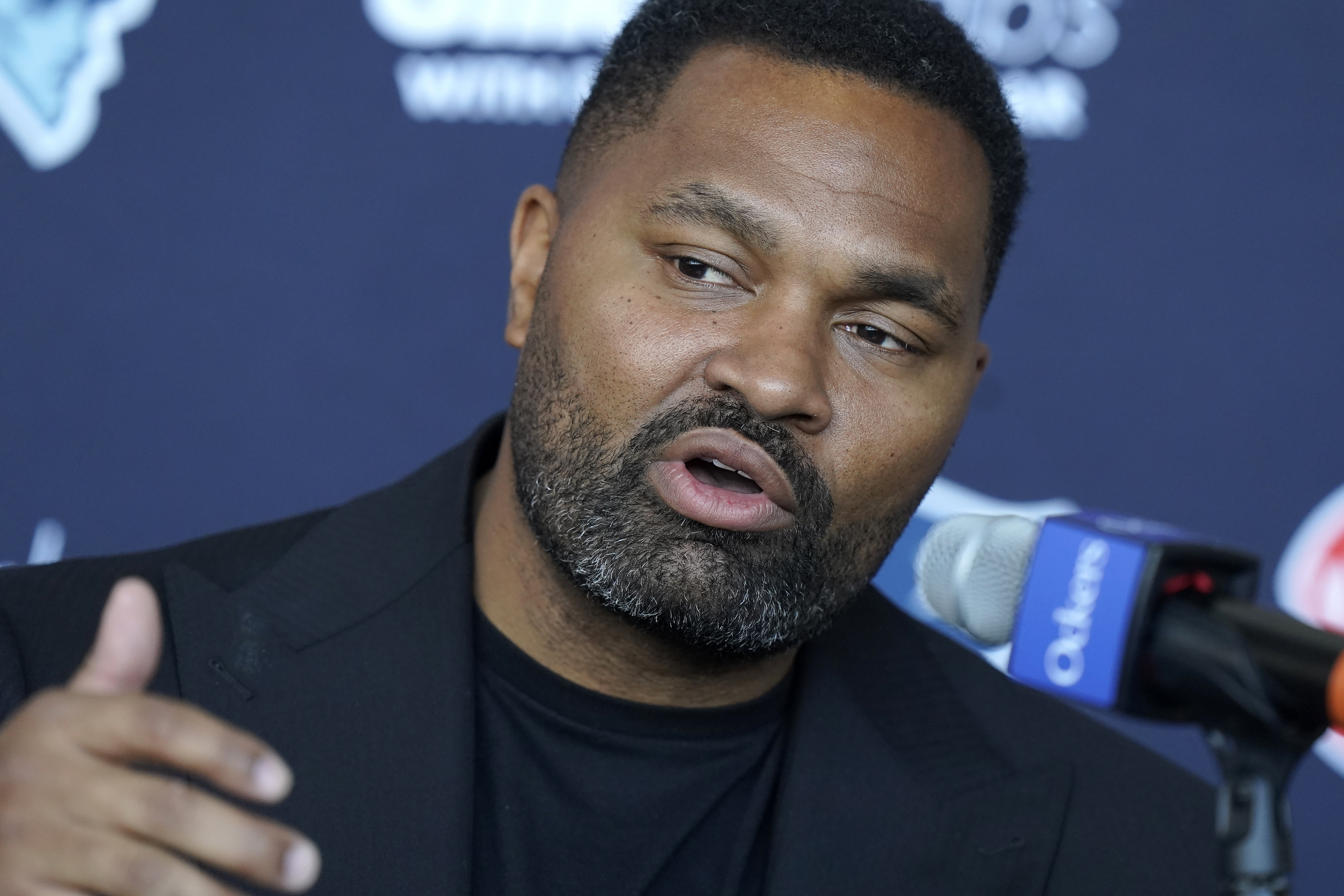 Newly-named New England Patriots head coach Jerod Mayo faces reporters, Wednesday, Jan. 17, 2024, during an NFL football news conference, in Foxborough, Mass. Mayo succeeds Bill Belichick as the franchise's 15th head coach. 