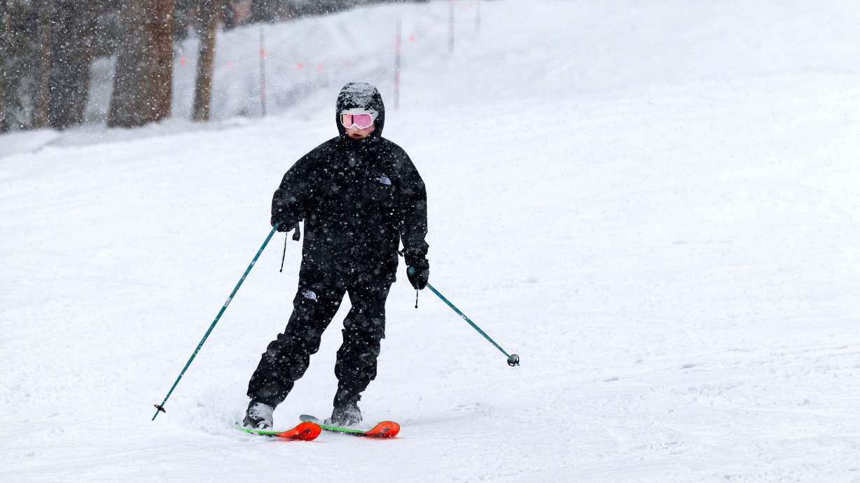 A skier skis down at Brighton Resort in Big Cottonwood Canyon on Jan. 20. Some Utah resorts are approaching 300 inches of snowfall on the last weekend of January.