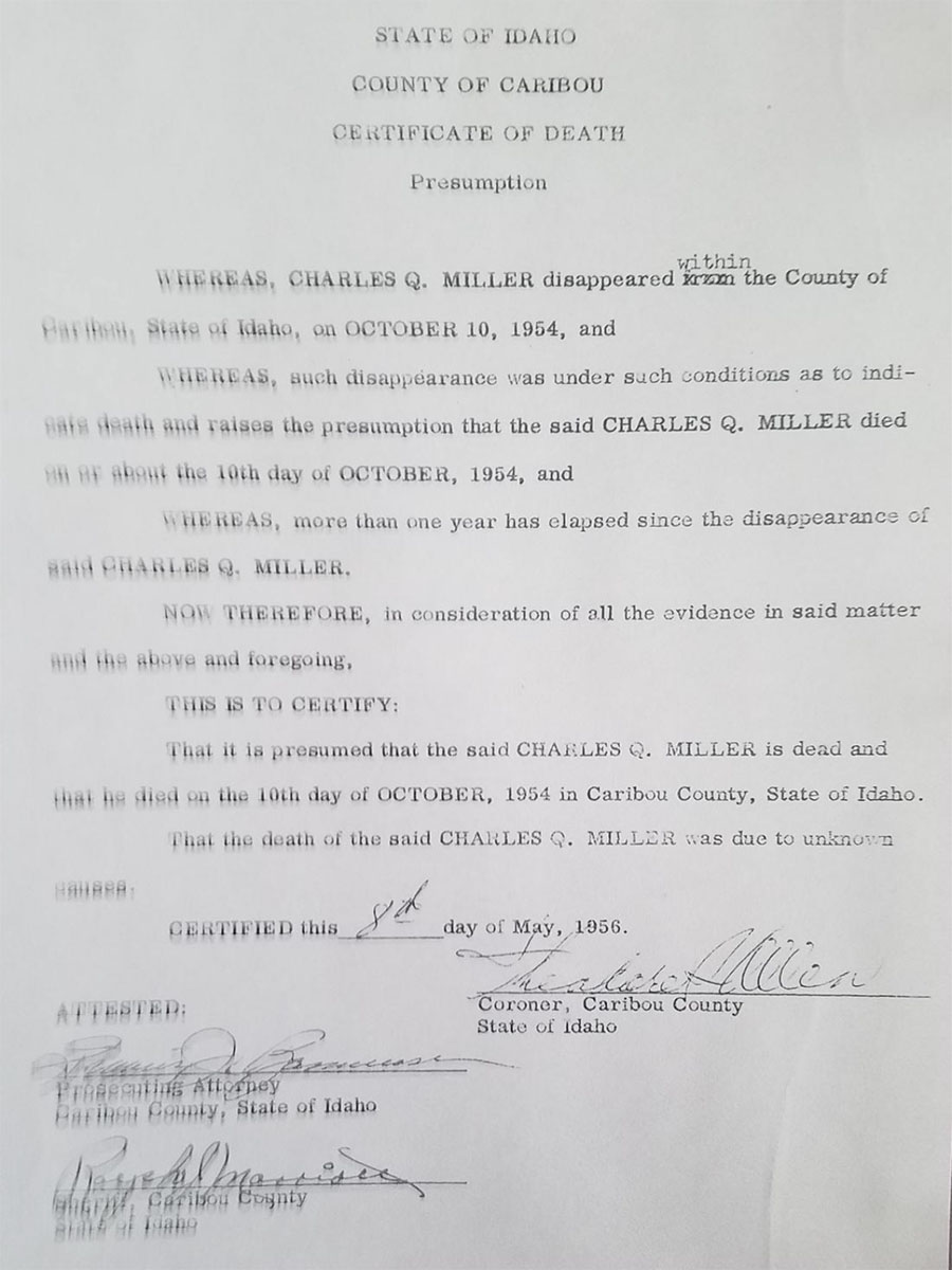 Charles Miller’s certificate of death.