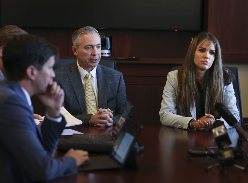 Sen. Dan McCay, R-Riverton, and Rep. Kera Birkeland, R-Morgan, head a conference committee concerning HB257 at the Capitol in Salt Lake City on Friday. The Utah Legislature approved the controversial transgender bathroom bill. - Laura Seitz, Deseret News