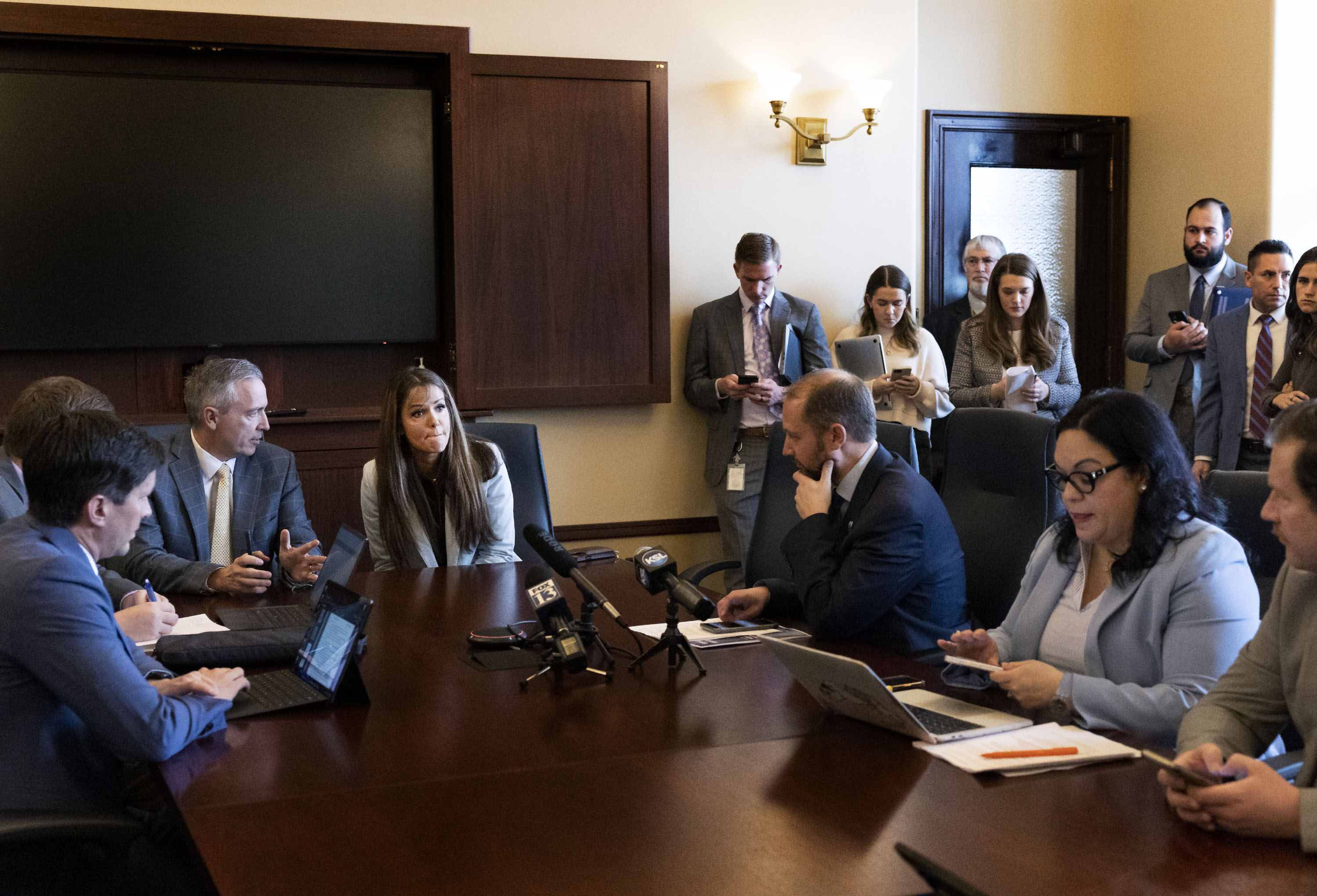 Sen. Dan McCay, R-Riverton, and Rep. Kera Birkeland, R-Morgan, head a conference committee concerning HB257 at the Capitol in Salt Lake City on Friday. The Utah Legislature approved the controversial transgender bathroom bill.