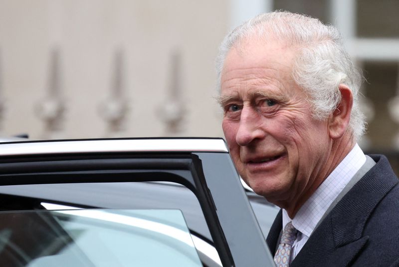 Britain's King Charles leaves the London Clinic after receiving treatment for an enlarged prostate in London, Britain on Monday.