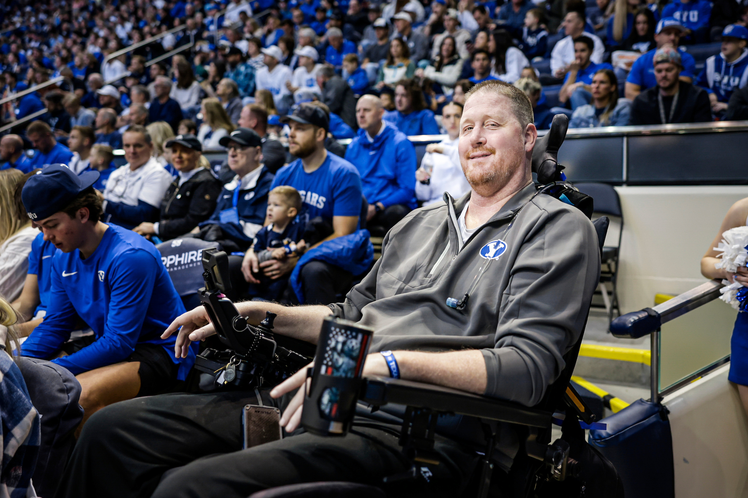 Former BYU star Shawn Bradley was honored during BYU's 84-72 win over Texas at the Marriott Center, Saturday, Jan. 27, 2024.