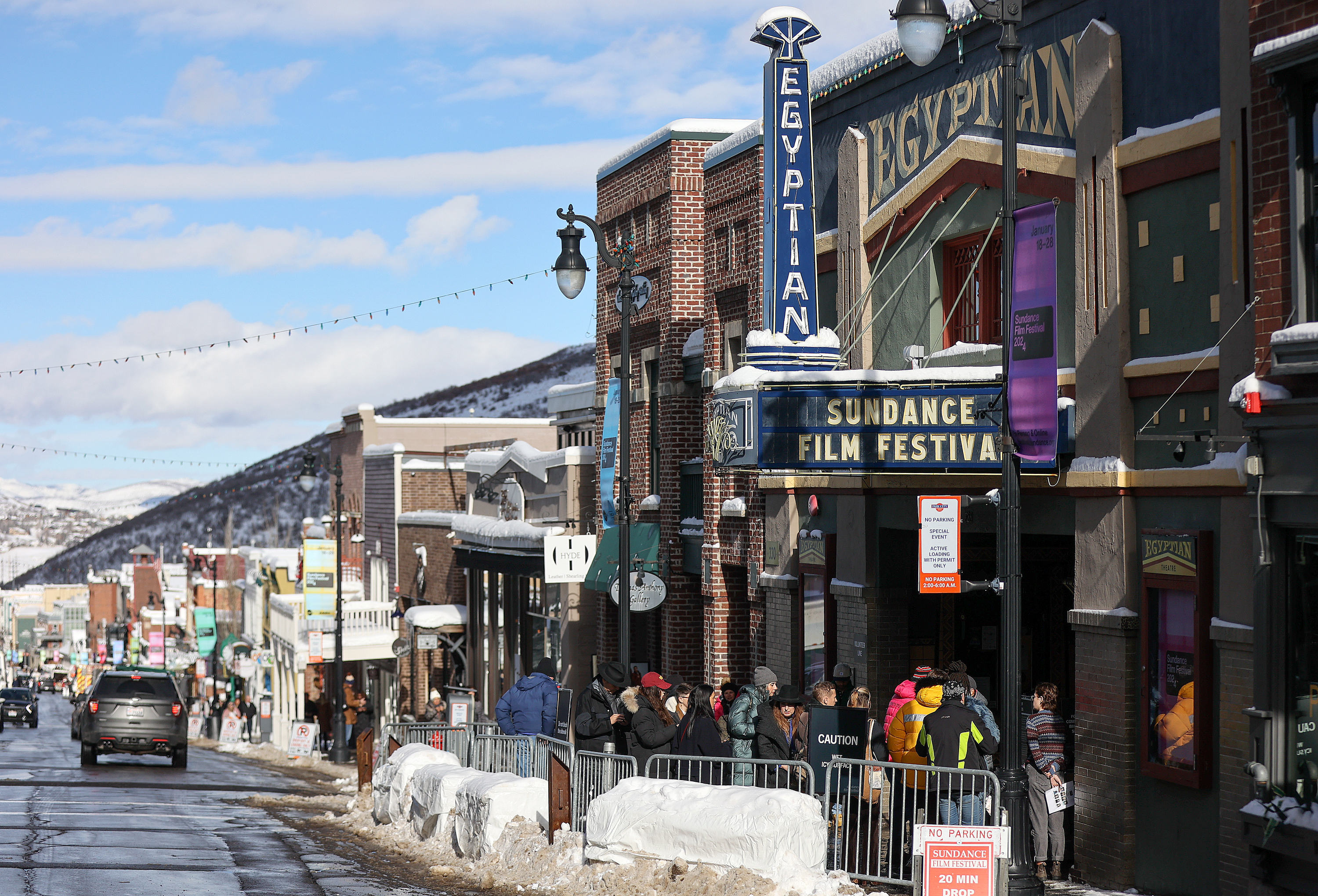 People gather outside of the Egyptian Theatre during the 2024 Sundance Film Festival in Park City on Thursday, Jan. 18. Recent comments from Sundance CEO Joana Vicente made some observers wonder whether the festival is looking to relocate.