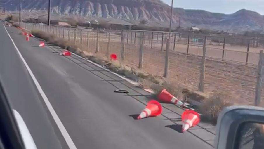 Traffic cones sit broken and scattered after a truck plowed through them in Washington, Washington County, on Jan. 12. Apparently, teens ran over the cones as a prank but it frightened a horse on the other side of the fence. The horse backed up, fell, broke its leg and had to be put down.