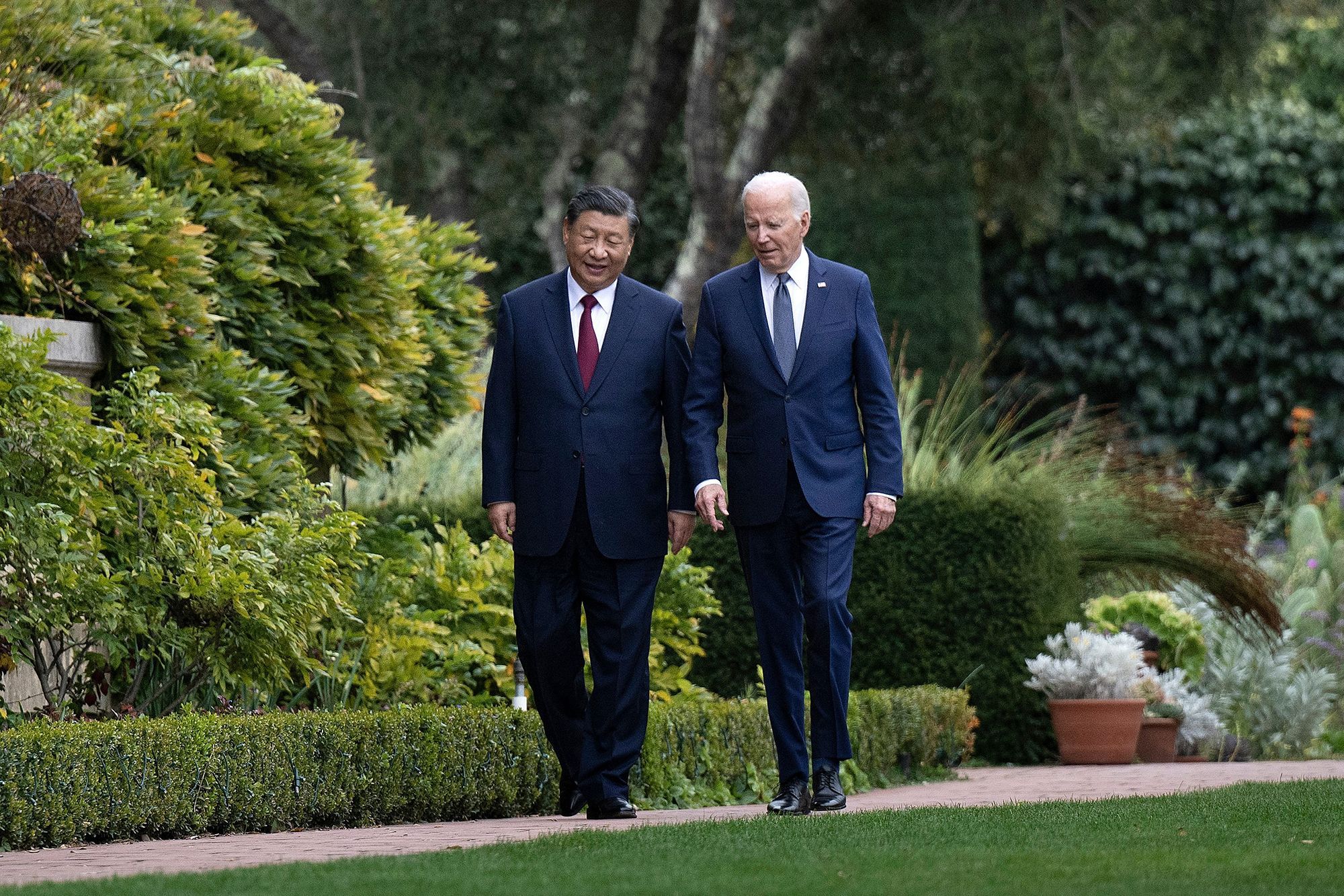 President Joe Biden, right, and Chinese leader Xi Jinping after a meeting during the Asia-Pacific Economic Cooperation Leaders' week in Woodside, Calif. on Nov. 15, 2023.