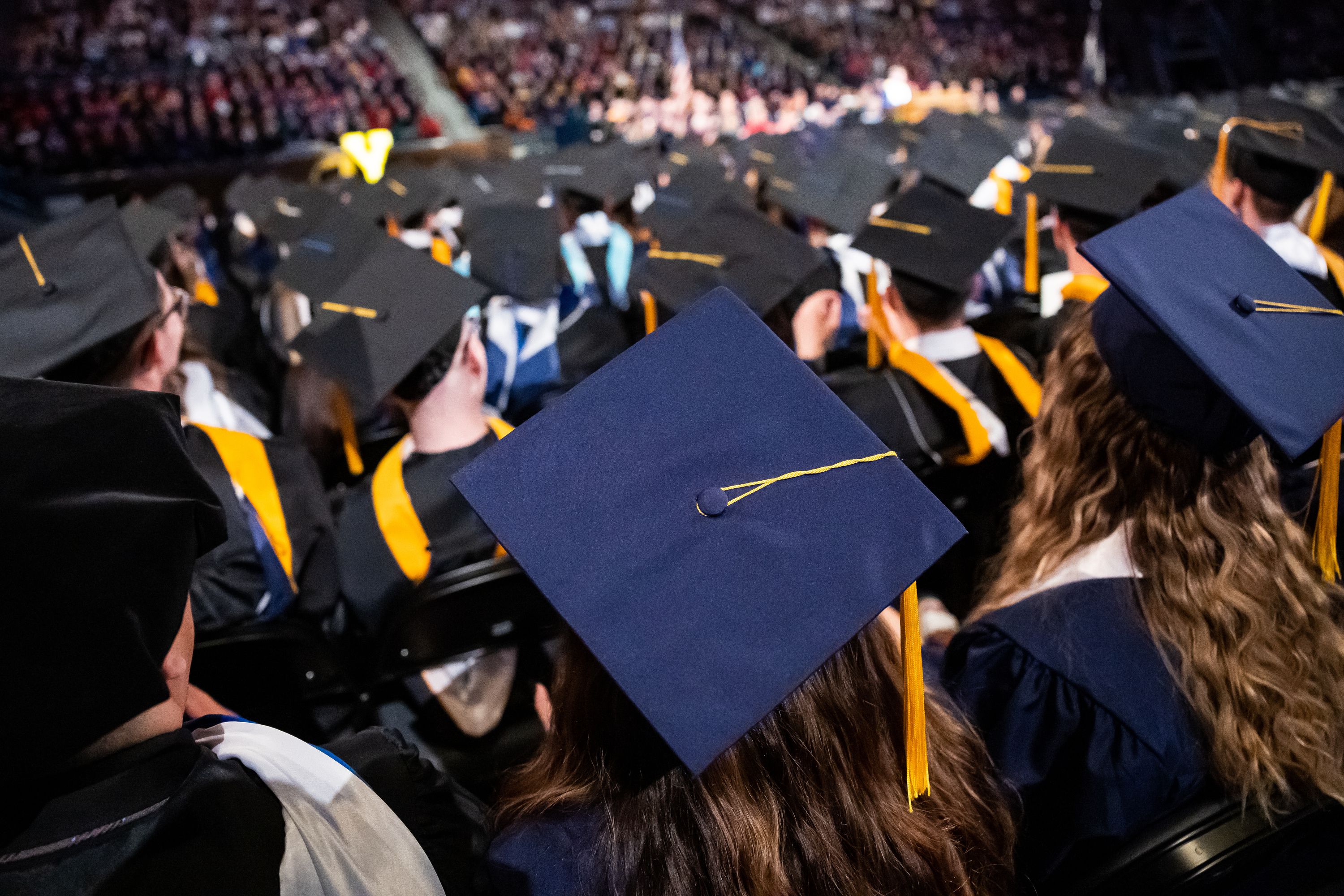 A group of university graduates are pictured at commencement on April 27, 2023. Utah Rep. Burgess Owens introduced a bill Tuesday afternoon amending the application and review process for institutions of higher education that want to change ownership. 