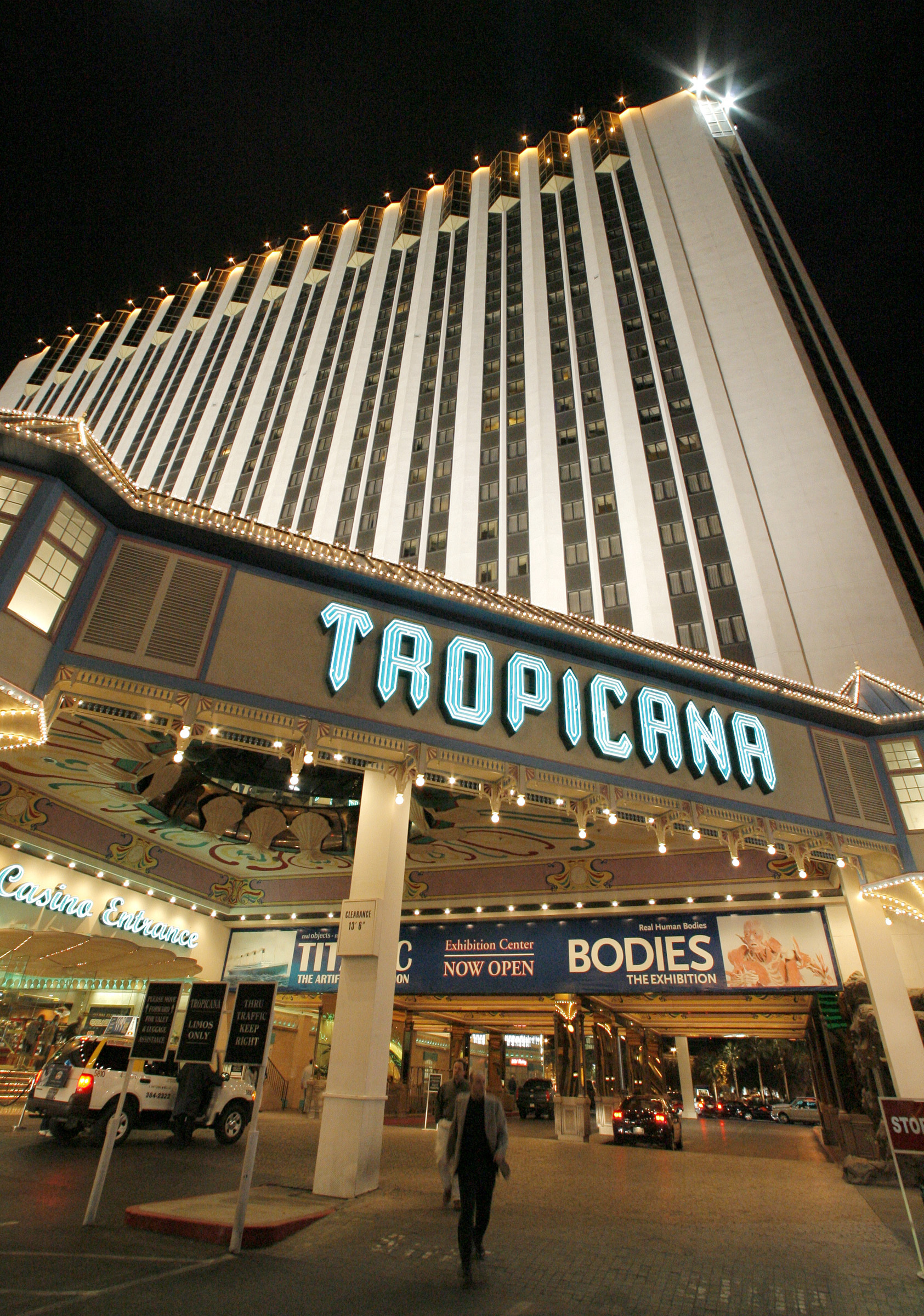 The Tropicana Resort & Casino is shown on March 28, 2007, in Las Vegas. The storied hotel-casino that once had ties to the mob and had been nicknamed the “Tiffany of the Strip,” is set to shut its doors for good to make room for a $1.5 billion Major League Baseball stadium.