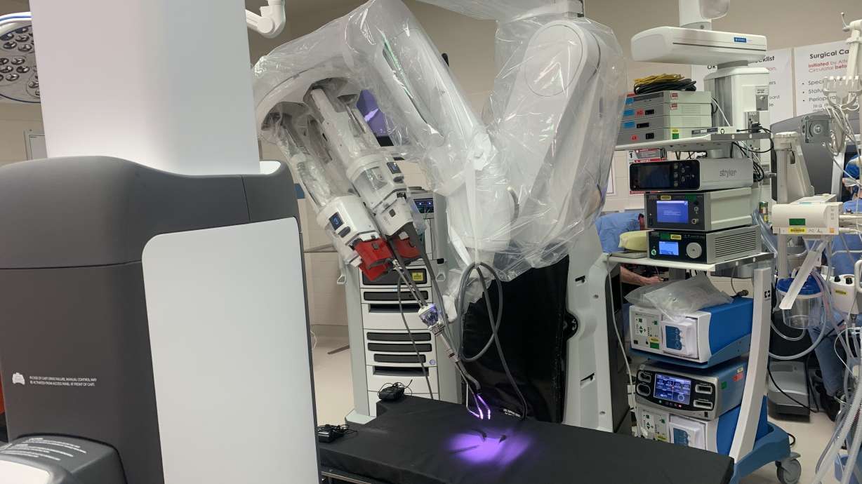 The new DaVinci single-port robot at the Huntsman Cancer Institute, pictured here on Jan. 24. Use of robots like DaVinci SP in surgery can make the process smoother for doctors and patients.
