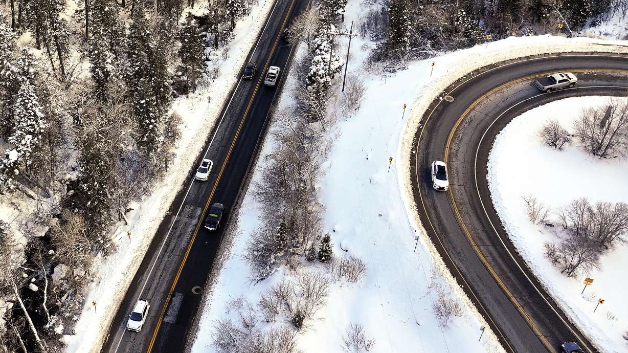 Vehicles in Big Cottonwood Canyon Jan. 15. Remnants of a "Pineapple Express" are forecast to provide heavy snow across Utah's mountains between Thursday and early next week.