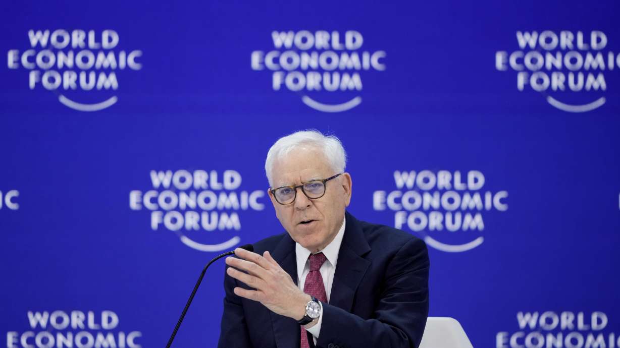 Co-founder and co-chairman of the private equity firm The Carlyle Group David Rubenstein speaks in the panel "The Global Economic Outlook" on the last day of the forum's Annual Meeting in Davos, Switzerland, Friday, Jan. 19, 2024.