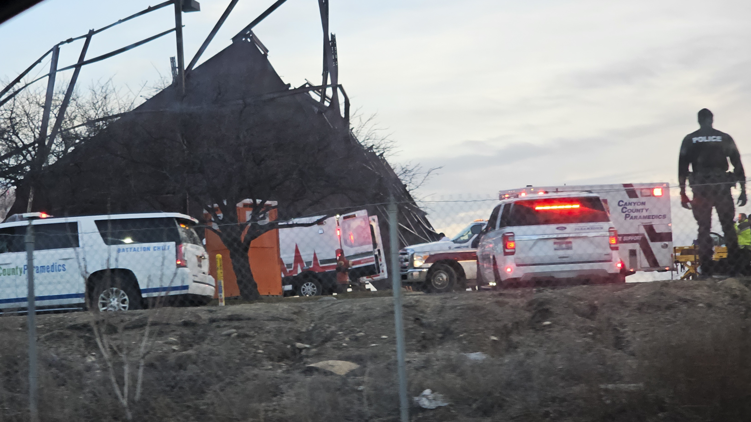 Authorities respond to the scene of a reported building collapse near the Boise Airport on Wednesday in Boise, Idaho.