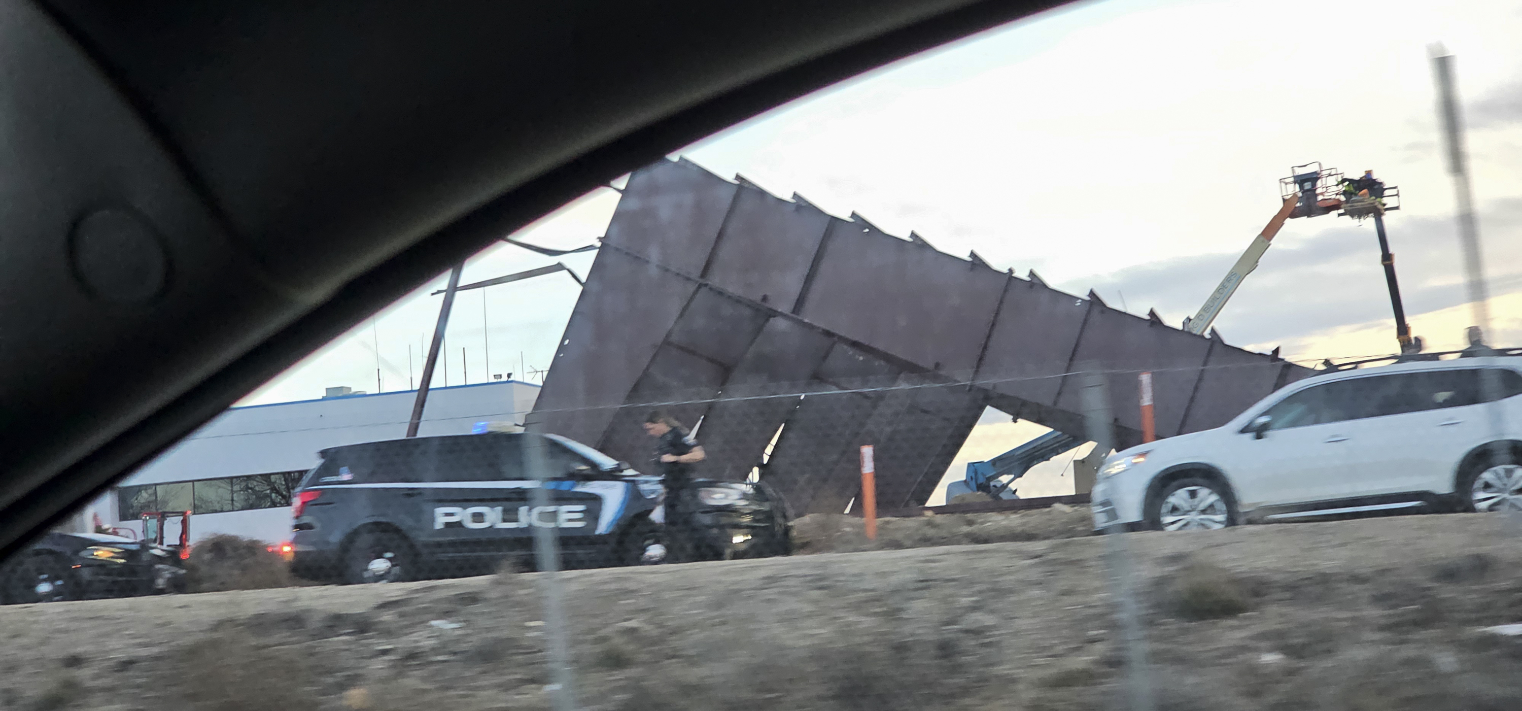 Authorities respond to the scene of a reported building collapse near the Boise Airport on Wednesday in Boise, Idaho.