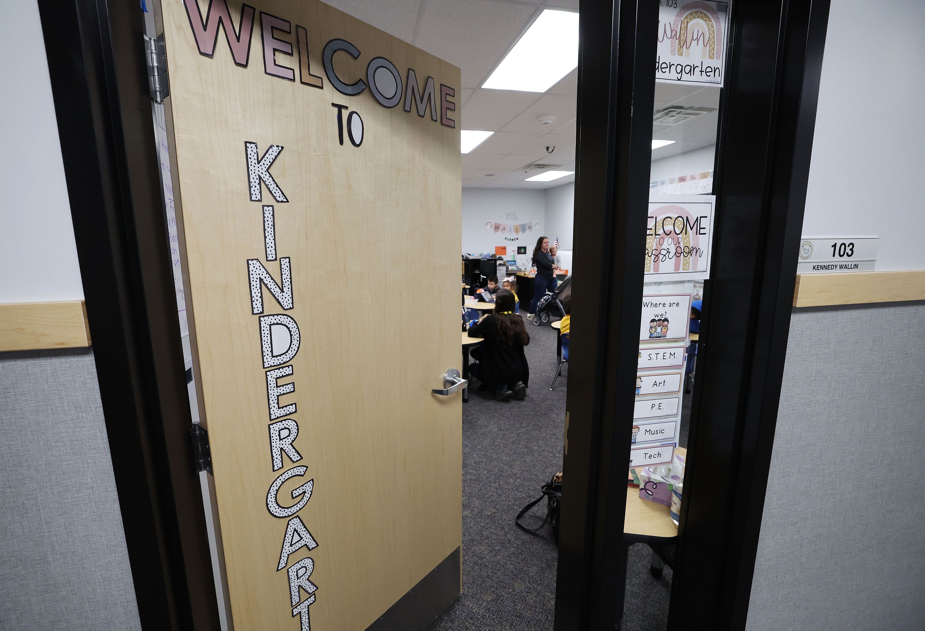 A kindergarten classroom at the Beehive Science and Technology Academy in Sandy on Nov. 3, 2022. Twelve percent of Utah school kids attend a public charter school.