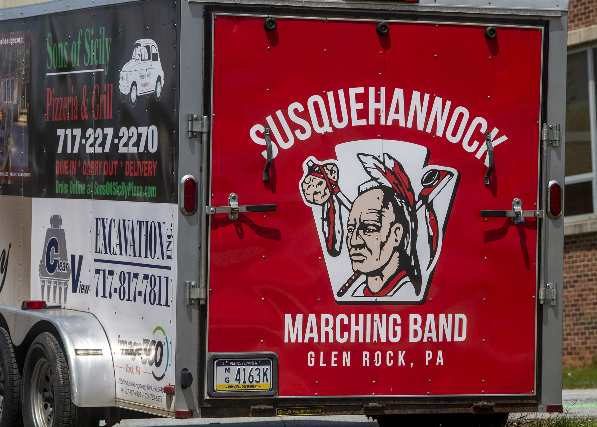 The Susquehannock Warriors logo is seen on a trailer at Susquehannock High School, April 25, 2021, in Glen Park, Pa. Pennsylvania’s Southern York County School District reinstated its mascot in January 2024, joining school districts in Massachusetts and Connecticut that reverted to mascots that many Native Americans have called offensive. 