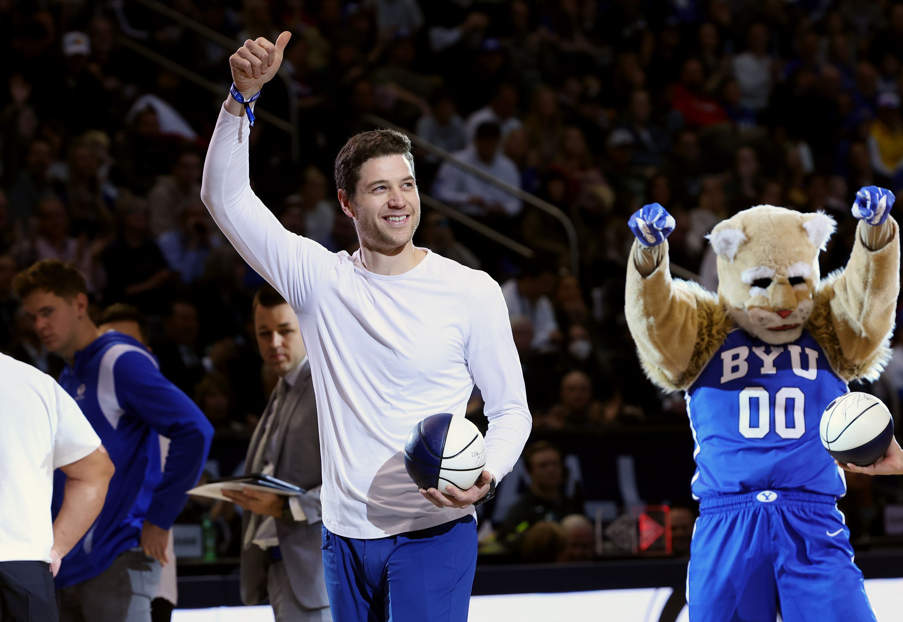 Former BYU star Jimmer Fredette is seen at the Marriott Center in Provo on Dec. 17, 2022. Fredette and his wife Whitney Fredette will appear at RootsTech 2024.