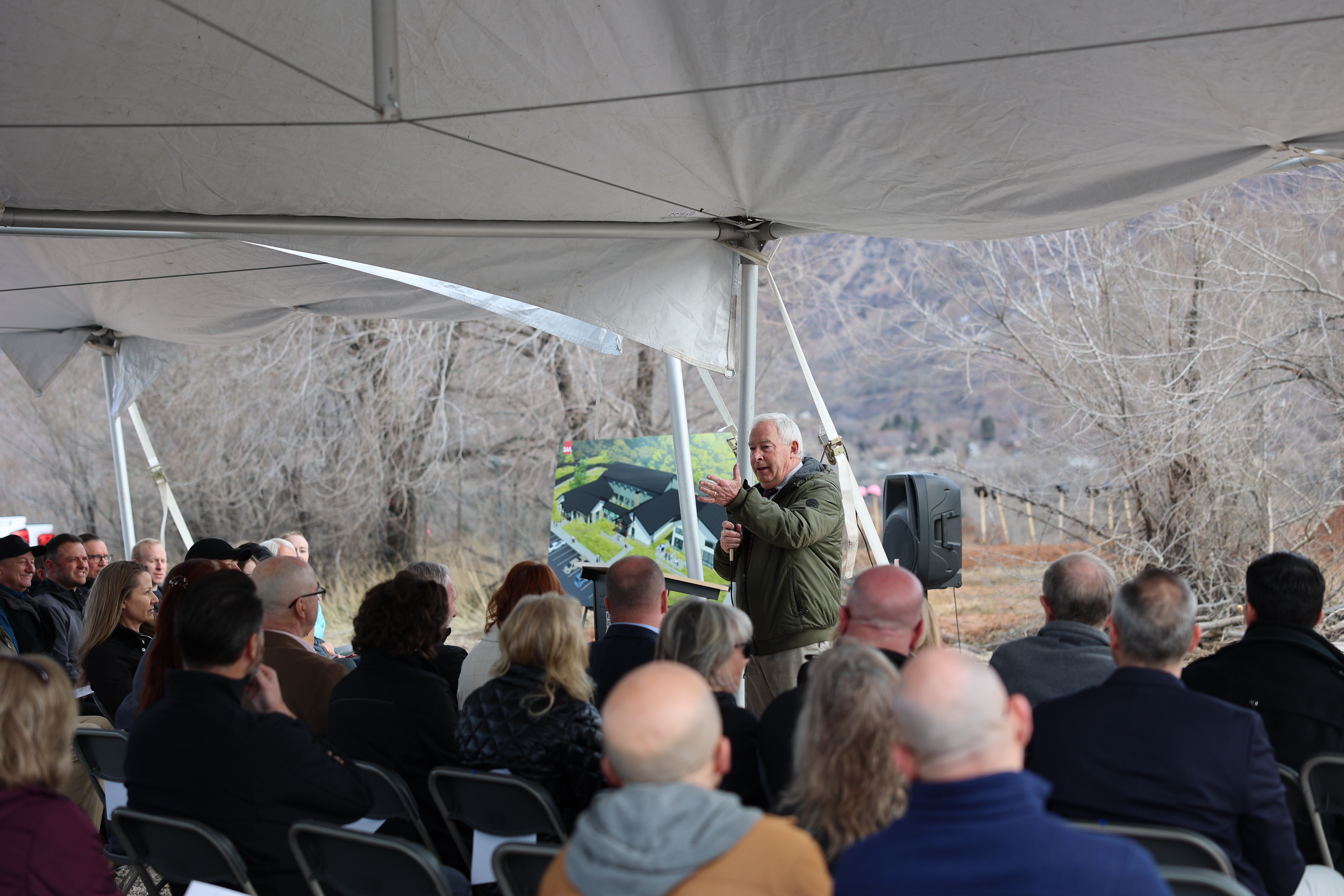 Rod Layton speaks to a crowd gathered Thursday to celebrate the groundbreaking of a new facility for the Weber-Morgan Children’s Justice Center.