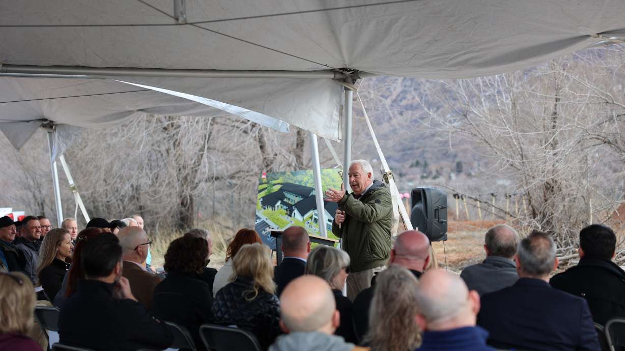 Rod Layton speaks to a crowd gathered Thursday to celebrate the groundbreaking of a new facility for the Weber-Morgan Children’s Justice Center.
