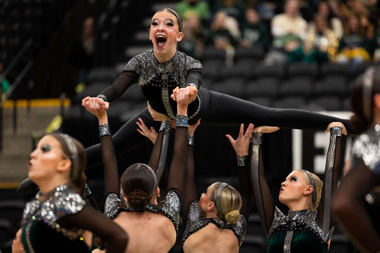 Green Canyon High School’s drill team competes during the 4A state drill team championships at the UCCU Center in Orem on Thursday, Feb. 1, 2024.