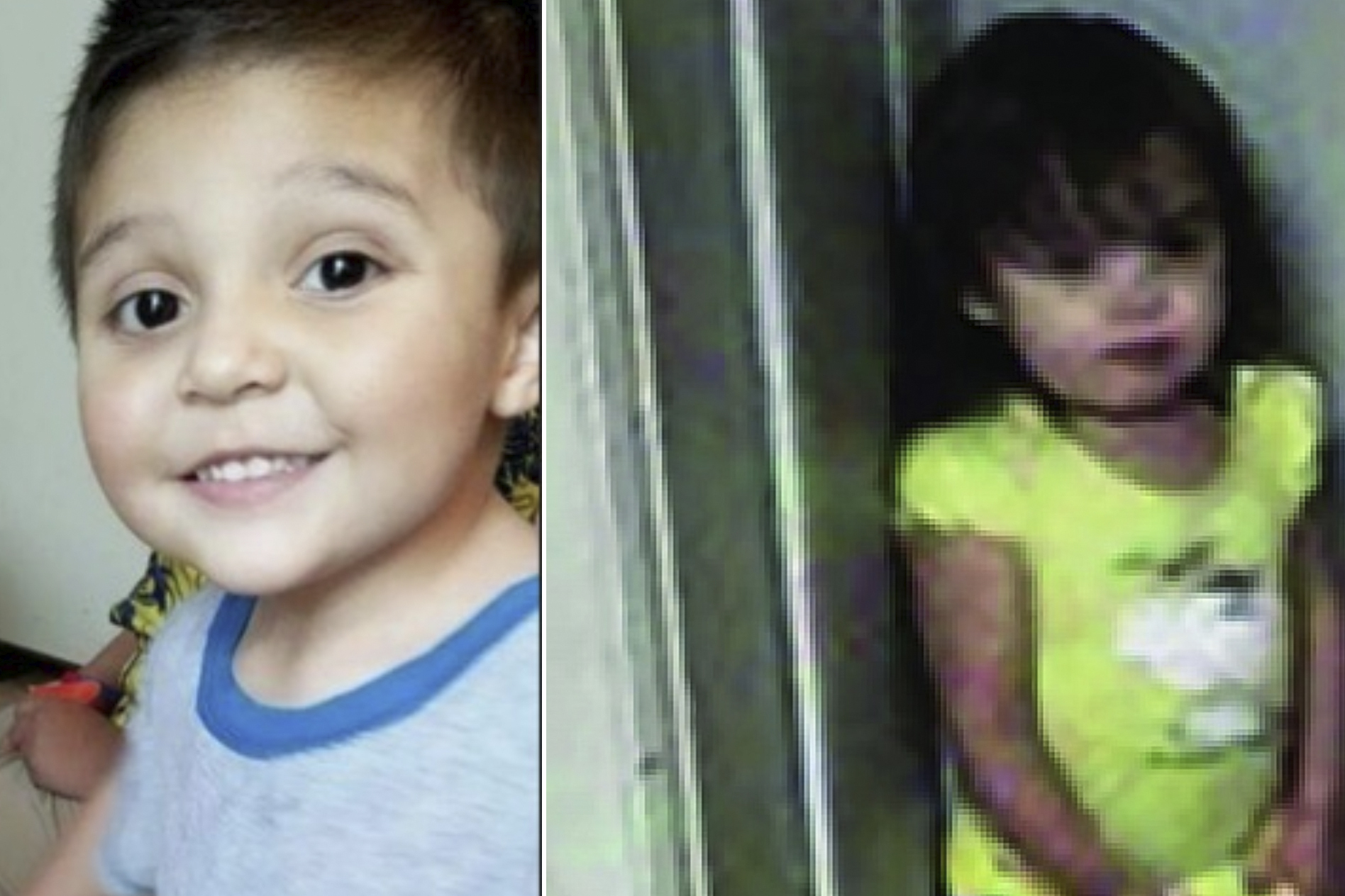 This combo of images provided by the Pueblo, Colo. Police Department, shows two children police in Pueblo, Colo., are searching for after a child’s body was found encased in concrete in a Colorado storage unit.