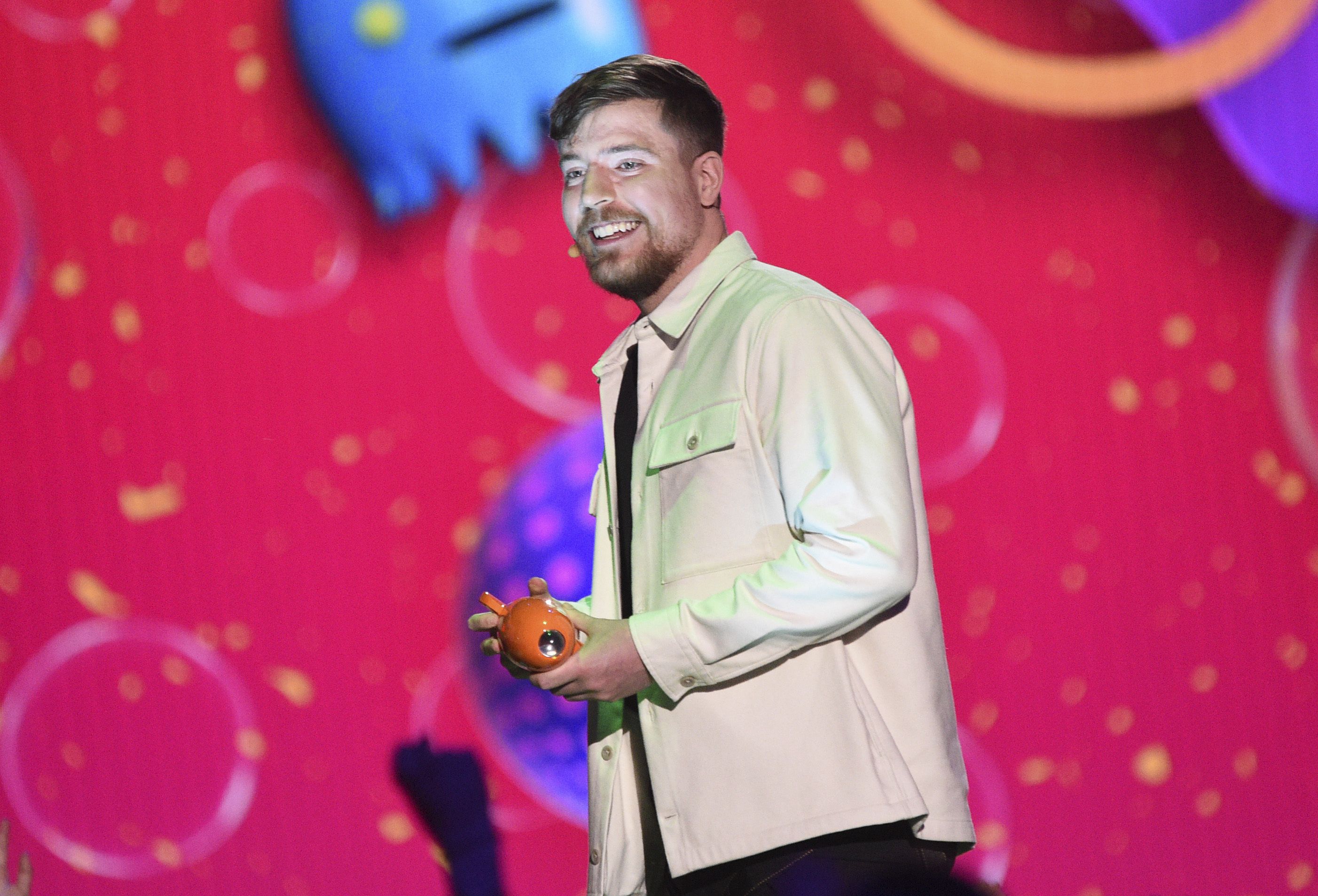 MrBeast accepts the award for favorite male creator during the Nickelodeon Kids’ Choice Awards on March 4, 2023, at Microsoft Theater in Los Angeles. The world's most famous YouTuber recently partnered with JustServe. 