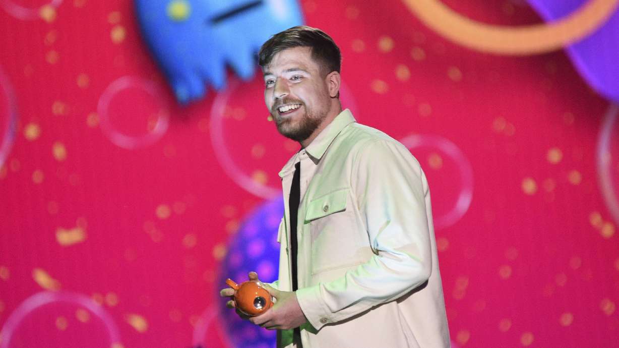 MrBeast accepts the award for favorite male creator during the Nickelodeon Kids’ Choice Awards on March 4, 2023, at Microsoft Theater in Los Angeles. The world's most famous YouTuber recently partnered with JustServe.