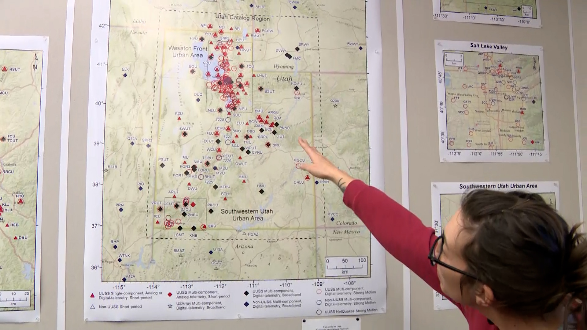 A map shows all the seismograph stations in Utah provided by the University of Utah.