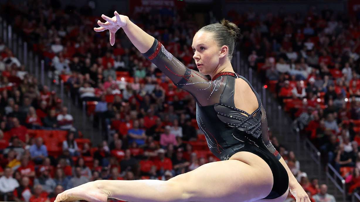 Utah’s Maile O'Keefe does a 10.0 beam routine as the Utah Red Rocks compete against Oregon State in a gymnastics meet at the Huntsman Center in Salt Lake City on Friday, Feb. 2, 2024. Utah won.