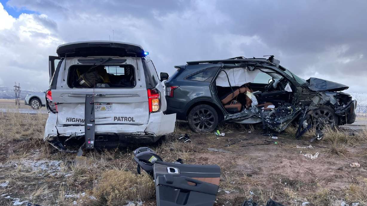 A car lost control on I-15 near Juab County and collided with the back of a Utah Highway Patrol car. One of the passengers of the car has died, troopers said Monday.