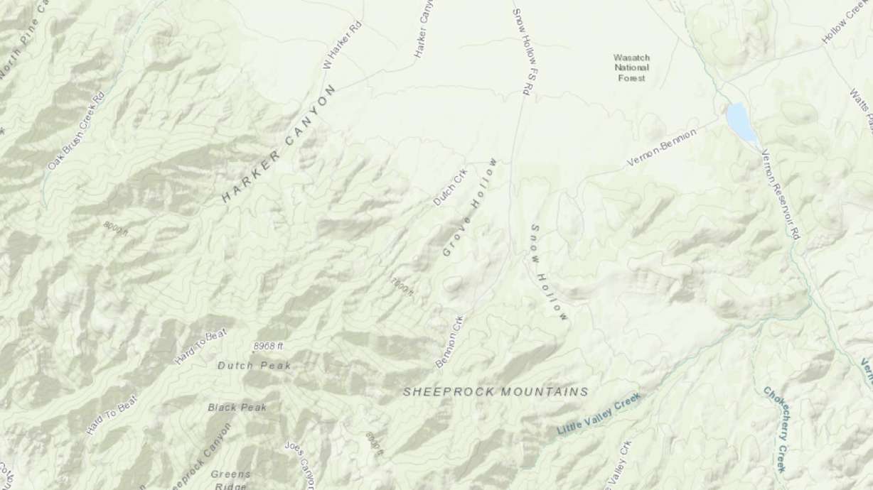 A portion of the Wasatch National Forest in Tooele County, where Red Skin Knolls, not identified on the map, is located. Groups are pushing for its renaming, as well as other places using racially charged language.