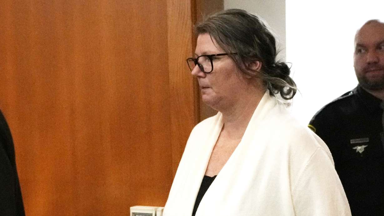 Jennifer Crumbley arrives in court, Monday in Pontiac, Mich. A Michigan jury has found her guilty of involuntary manslaughter in a groundbreaking trial.