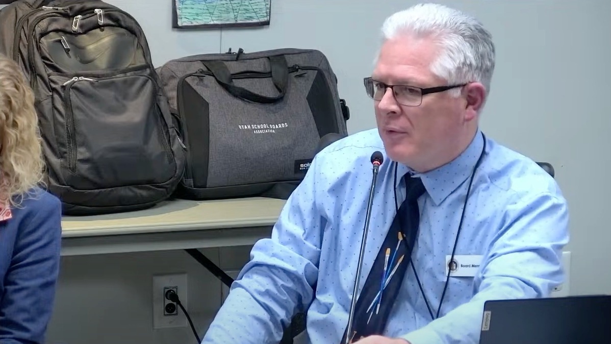 Brent Strate, a member of the Utah Board of Education, at the body's Feb. 1, 2024, meeting in Salt Lake City. The board approved changes to the controversial R277-328 rule at the meeting.